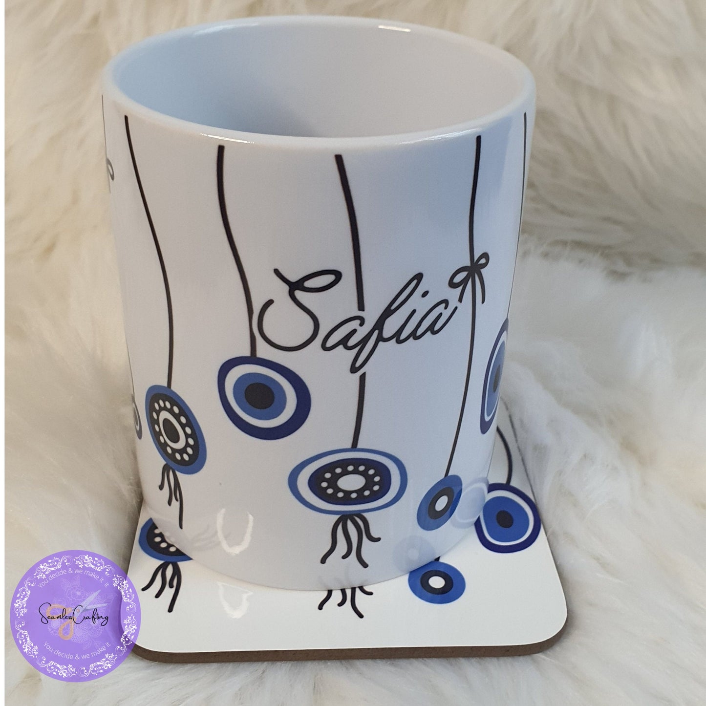 Personalised All-Seeing Eye Cup. Turkish Eye Protection, Spiritual Glass Cup Gift, Nazar Evil Eye Coffee Mug, Novelty Greek Protection Mug
