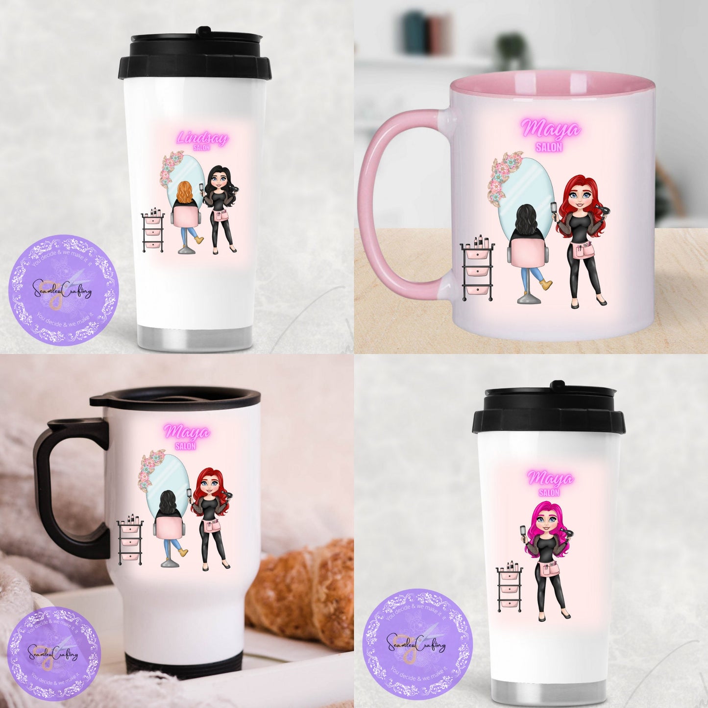 Personalised Hairdresser Mug, Caricature Travel Mug, Trainee Stylist Thermos, Newly Qualified Hairdresser Cup, Colour Stylist Gift
