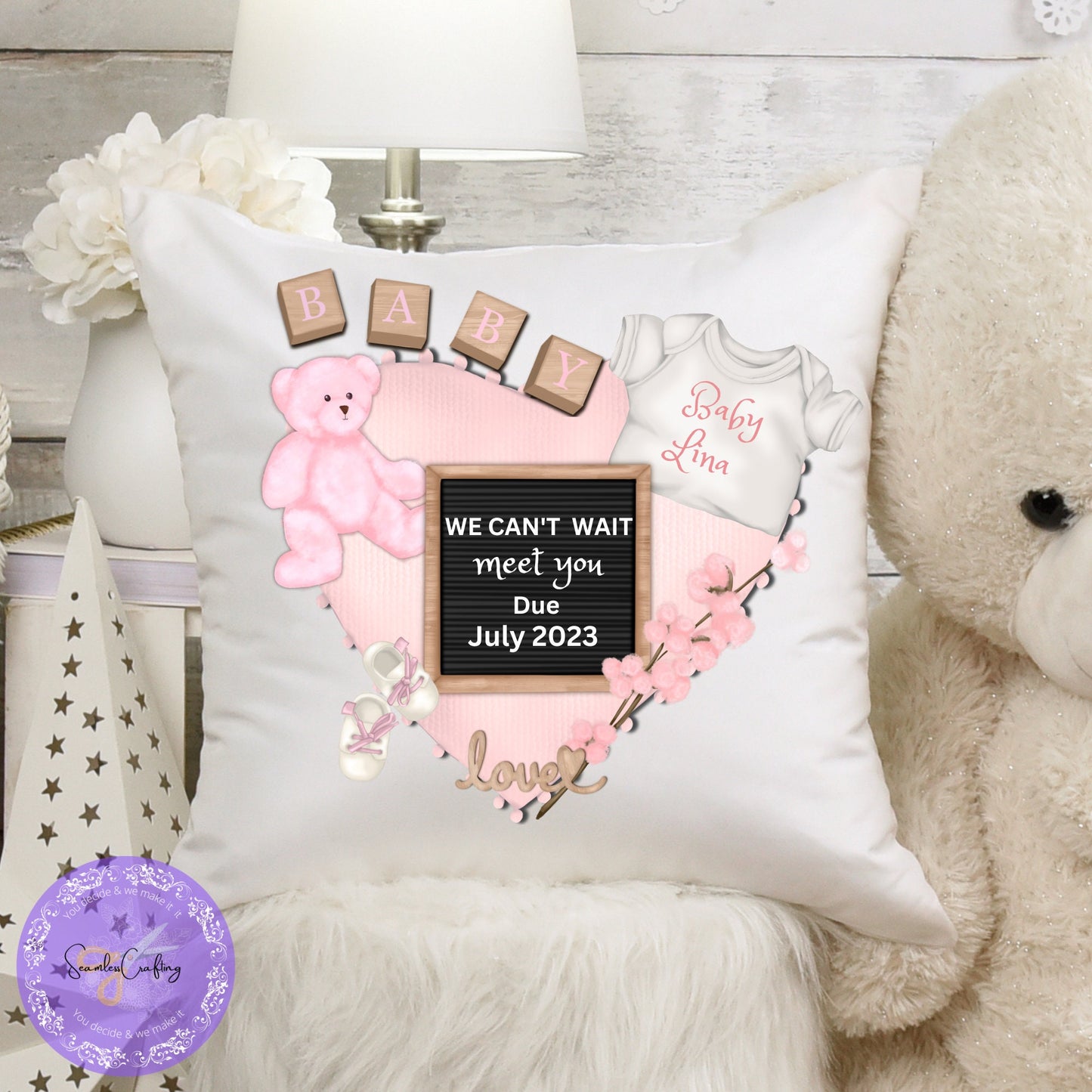 Personalised Pregnancy Announcement Baby Pillow Gift, Baby Shower Gift, New Baby Cushion Gift, Baby Keepsake, Newborn Gift, New Parents Gift