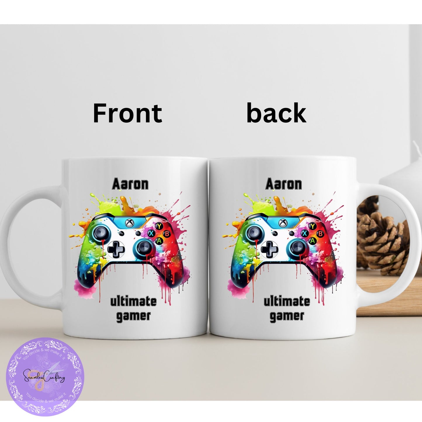 Personalised Gamer Mug & Coaster Set โ Custom 11 oz Video Game Coffee Mug with Name โ Gift for Gamers, Kids, Teens, or Boyfriends