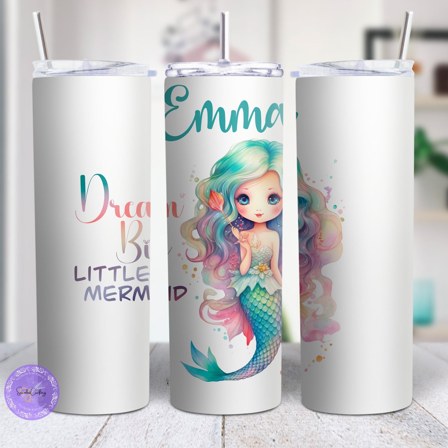 Personalised Little Mermaid Princess Insulated Thermal Skinny Tumbler, Mermaid Travel Mug, Birthday gift for her, Inspirational Mermaid Cup