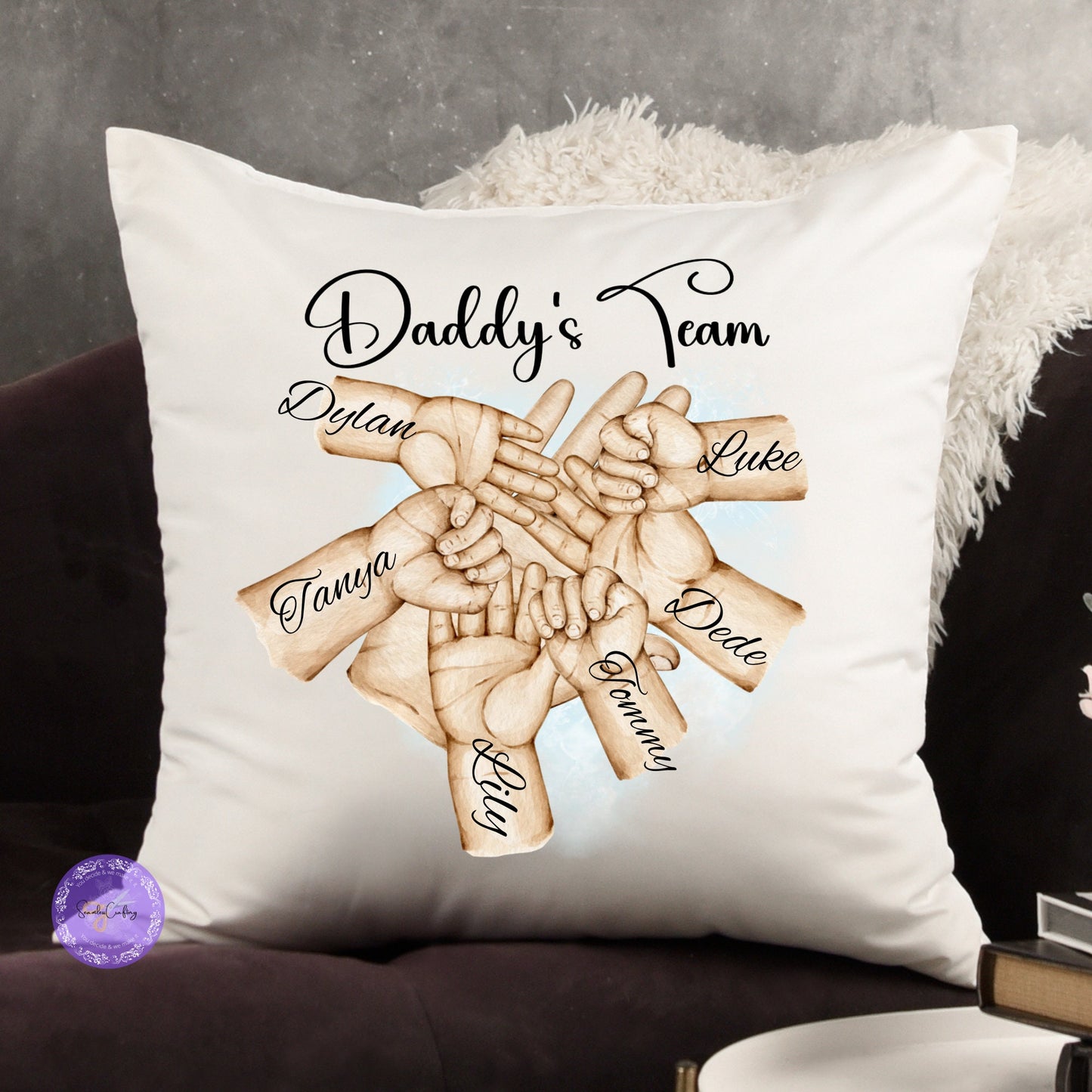 Personalised family hands Cushion, Father's day gift Pillow, Dad's team, Forever hands prints, add names, any text, Custommade decor present
