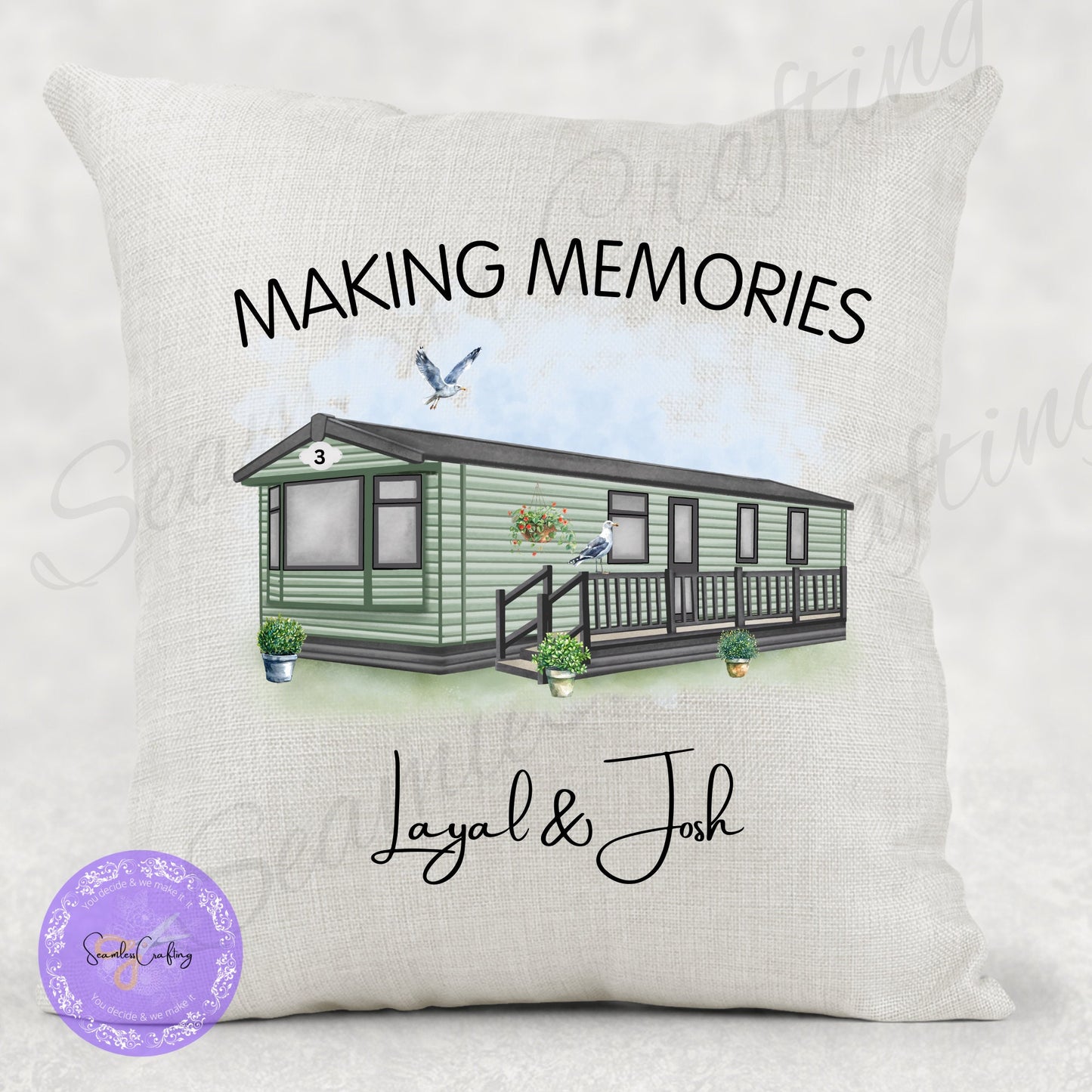 Personalised Static Caravan Linen Cushion gift, Custom any text & names, Campervan holiday gift, Static owners presents, New home decor