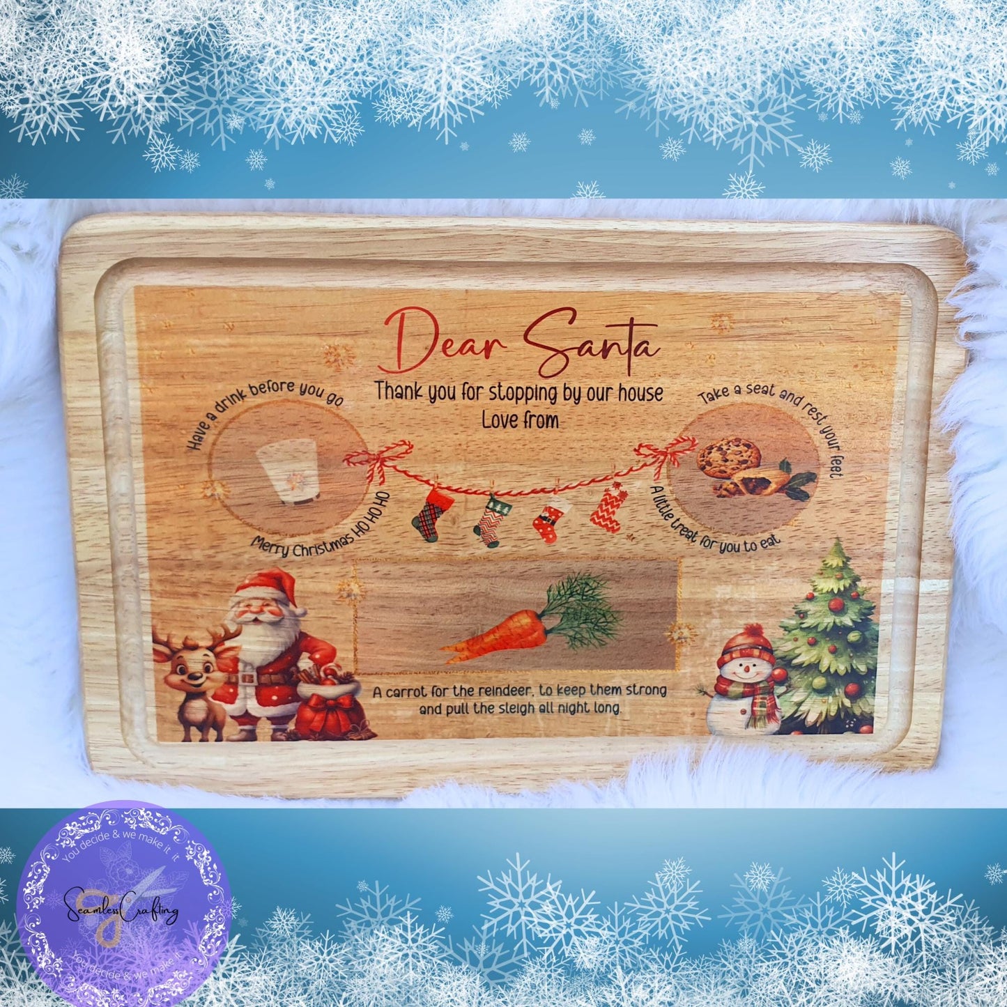 Personalised Christmas Eve Wooden Board, Xmas Board Mat, Santa Treat Place Mat, Reinder treat wood Mat, Custom with any name