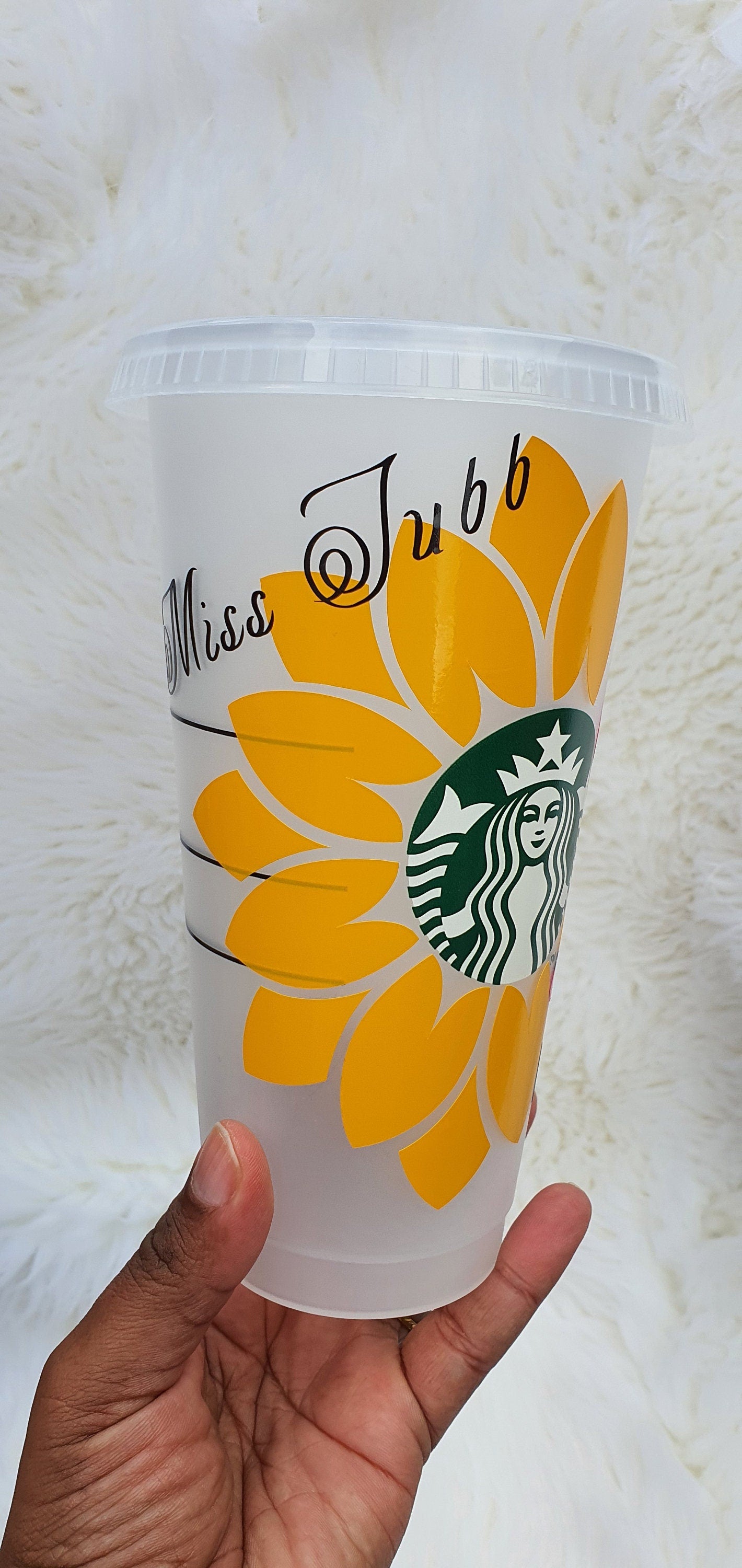Personalised Starbucks Sunflower Cup, Teacher Pencil Apple Cup, Large Cold Cup 24 0z Cup size, Starbuck Cup with name, Reusable Gift Cup