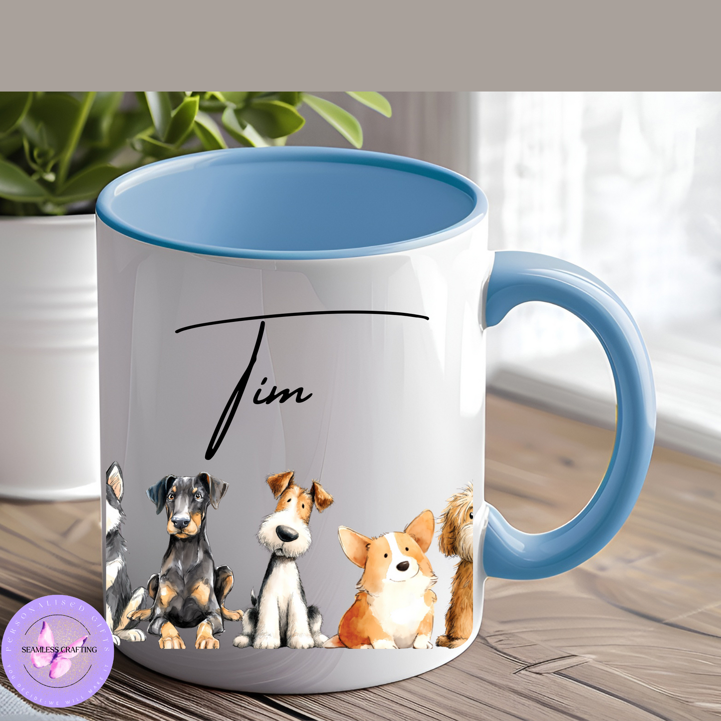 Personalised Dog Lover Mug – Pampered and Purrfect 11oz Ceramic Coffee Cup – Custom Name Pet Groomer Gift with Colour Handle Options