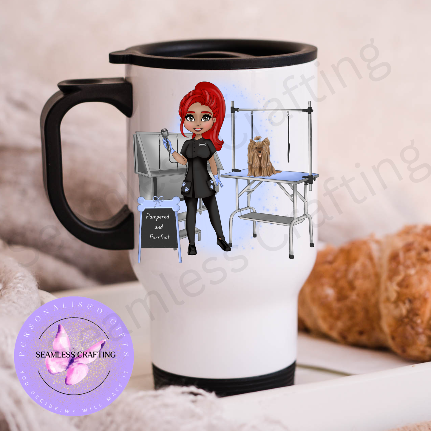 Personalised Dog Groomer Mug or Tumbler – Custom Character Cup with Hair, Skin & Eye Options | Grooming Gift for Dog Lovers UK