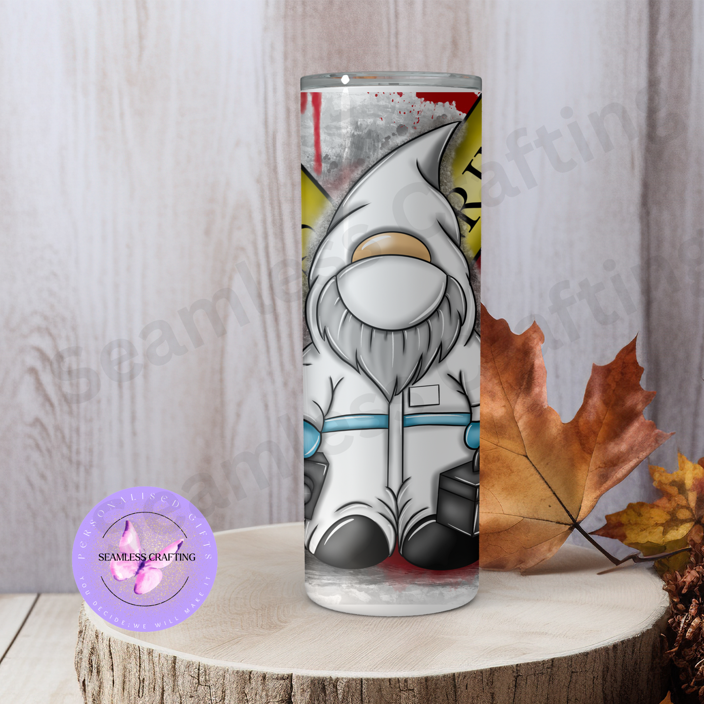 Crime Scene Gnome 20oz Stainless Steel Tumbler – Forensic Halloween Drinkware with Straw & Lid