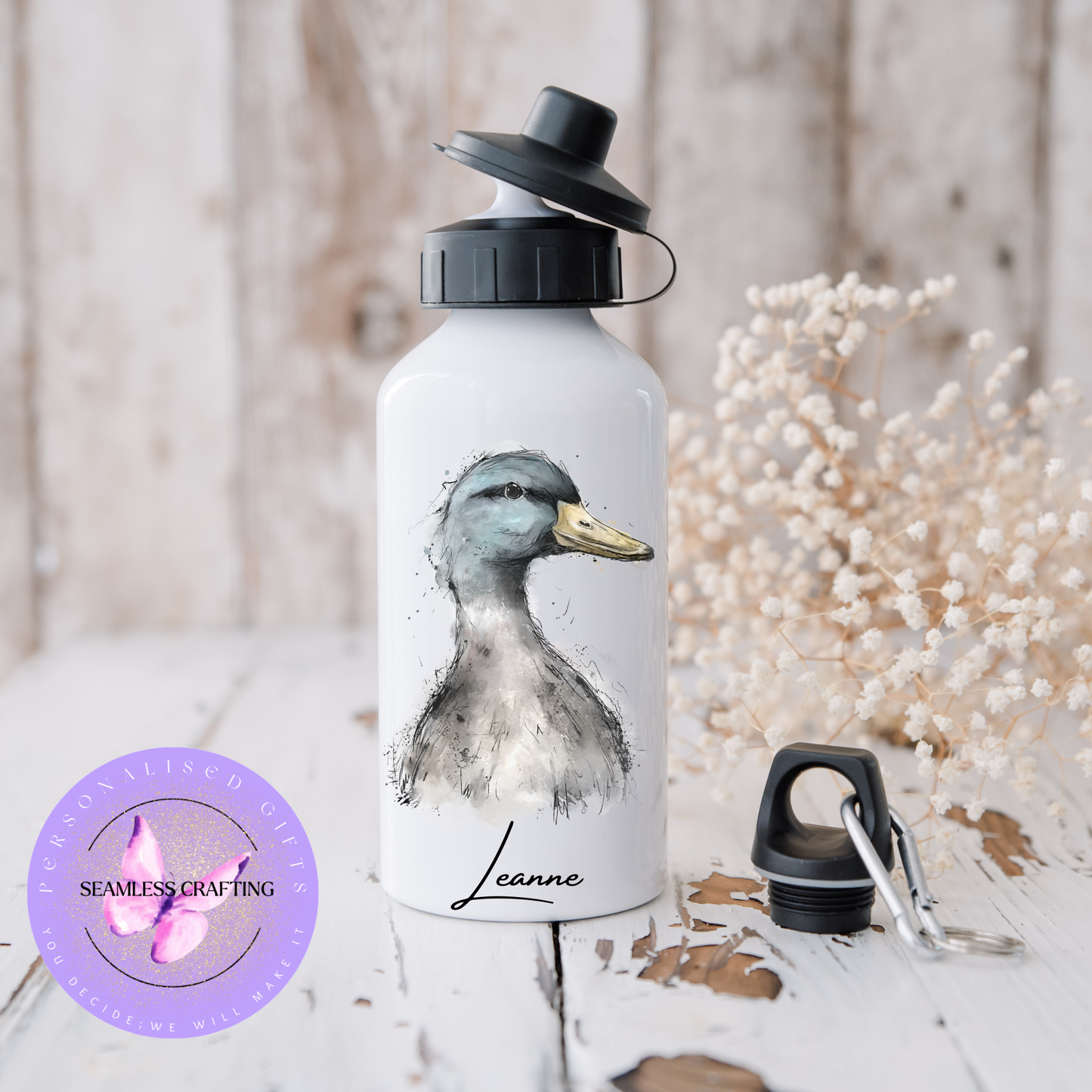Personalised Watercolour Tumbler, Ceramic Mug & Water Bottle – Custom Name Gifts for Duck Lovers & Bird Watchers