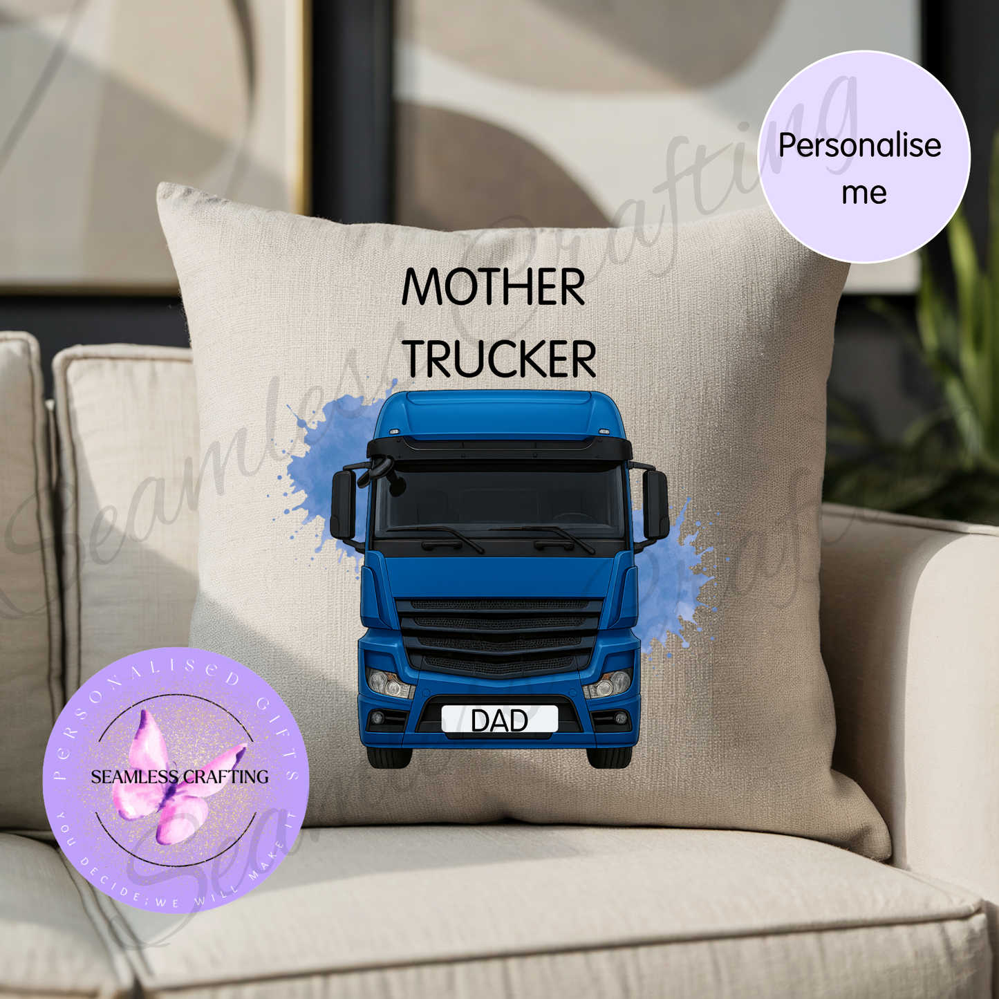Personalised Truck Cushion Gift | Custom Lorry Driver Pillow with Name | Truck Lover Birthday Gift | Driver Keepsake Cushion 40x40cm