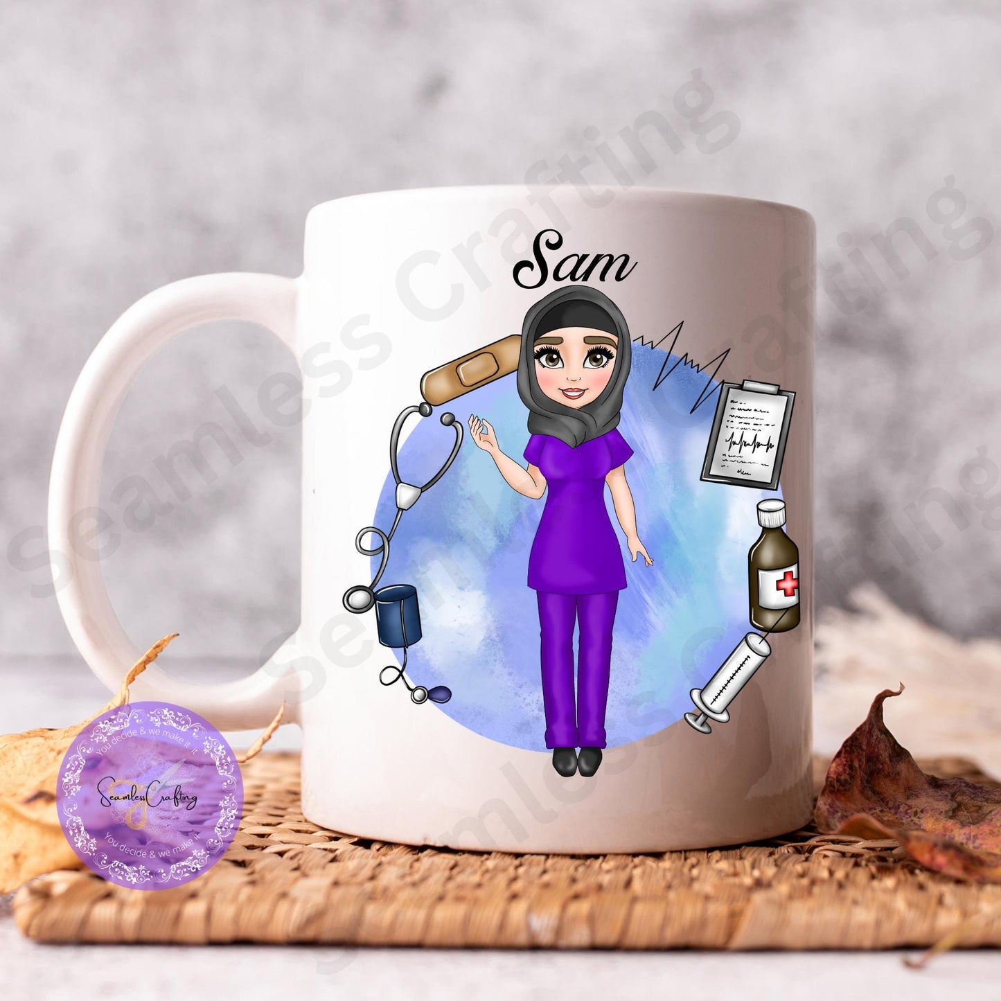 Personalised Female Nurse cup, Careworker custom mug, NHS Staff gifts, Healthcare Worker,Gift for her Build your caricature women Travel Mug