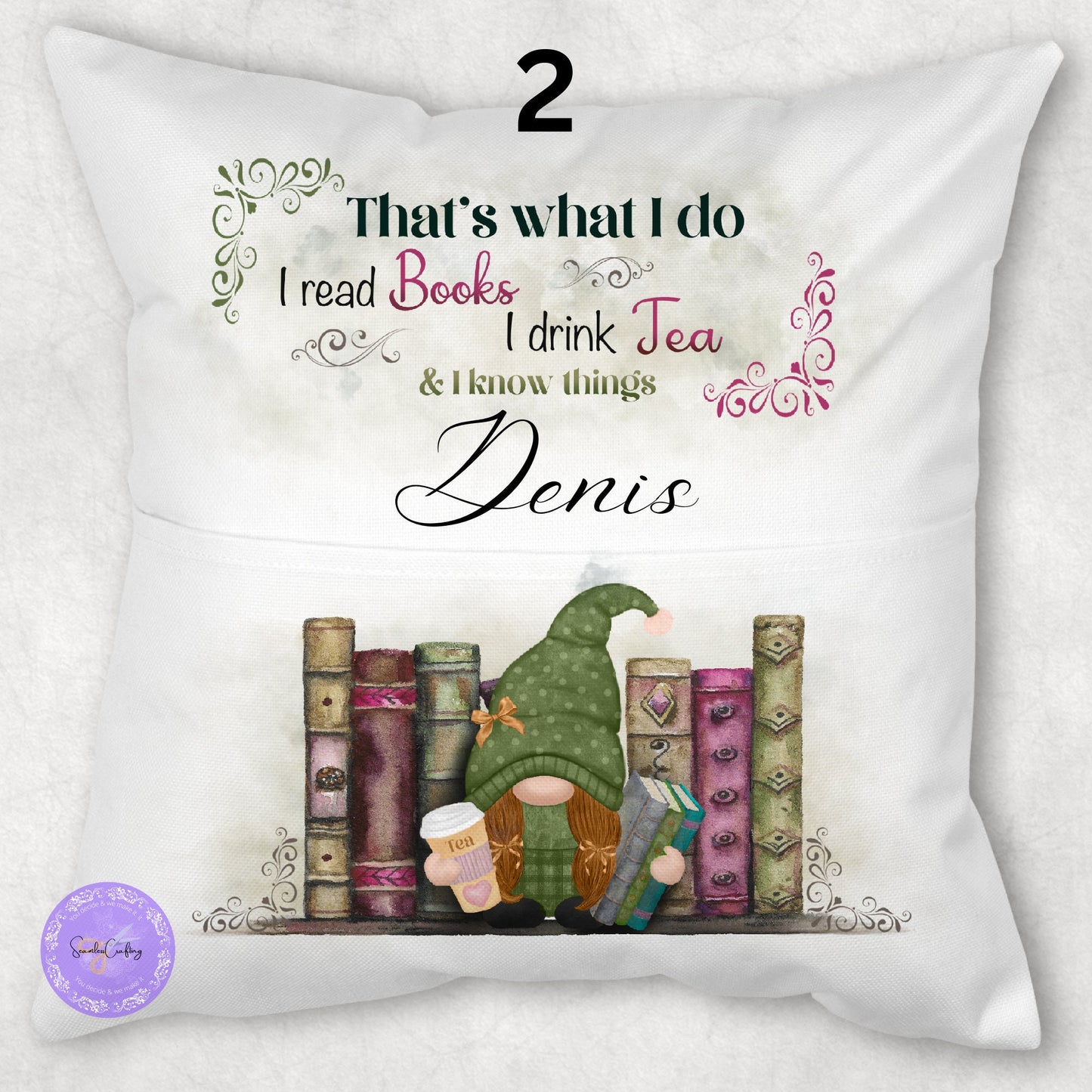 Personalised Gnome Pocket Reading Book Cushion, That's what I do cushion gifts, tea and loving reading pillow, Bedroom Decor, Unique Cushion