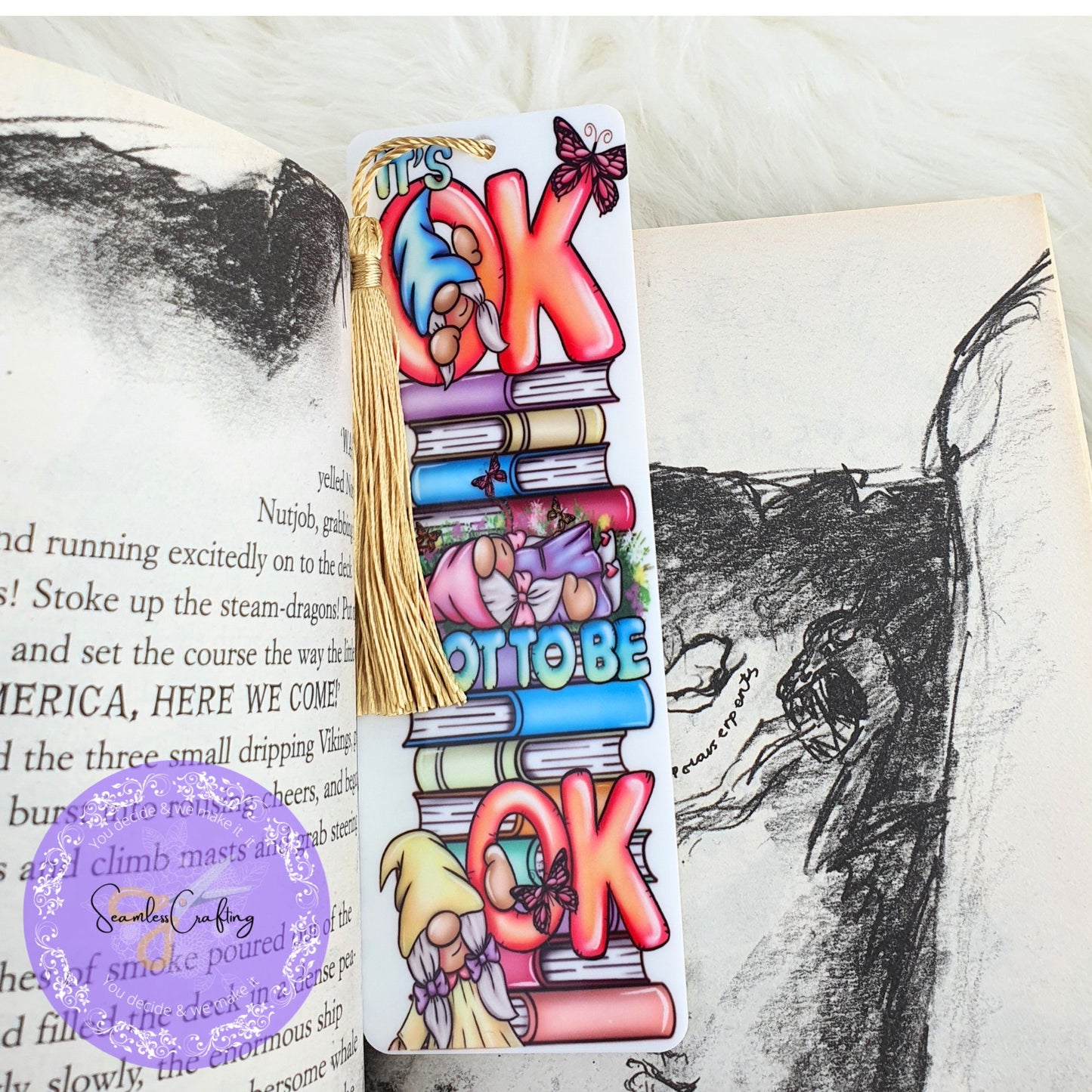 Personalised Acrylic gonk gnome positivity bookmark, mental health awareness, It is ok Not to be Ok, Reading gift for her him Gonk lover