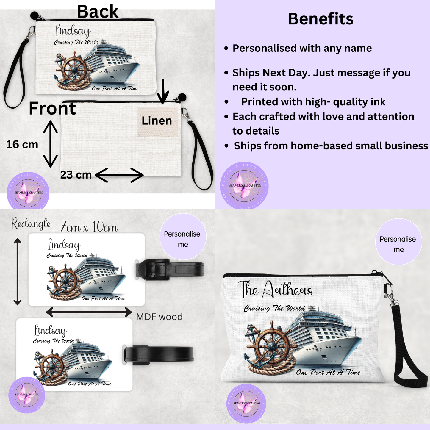 Personalised Cruise Passport Holder & Travel Pouch – Custom Linen Wristlet