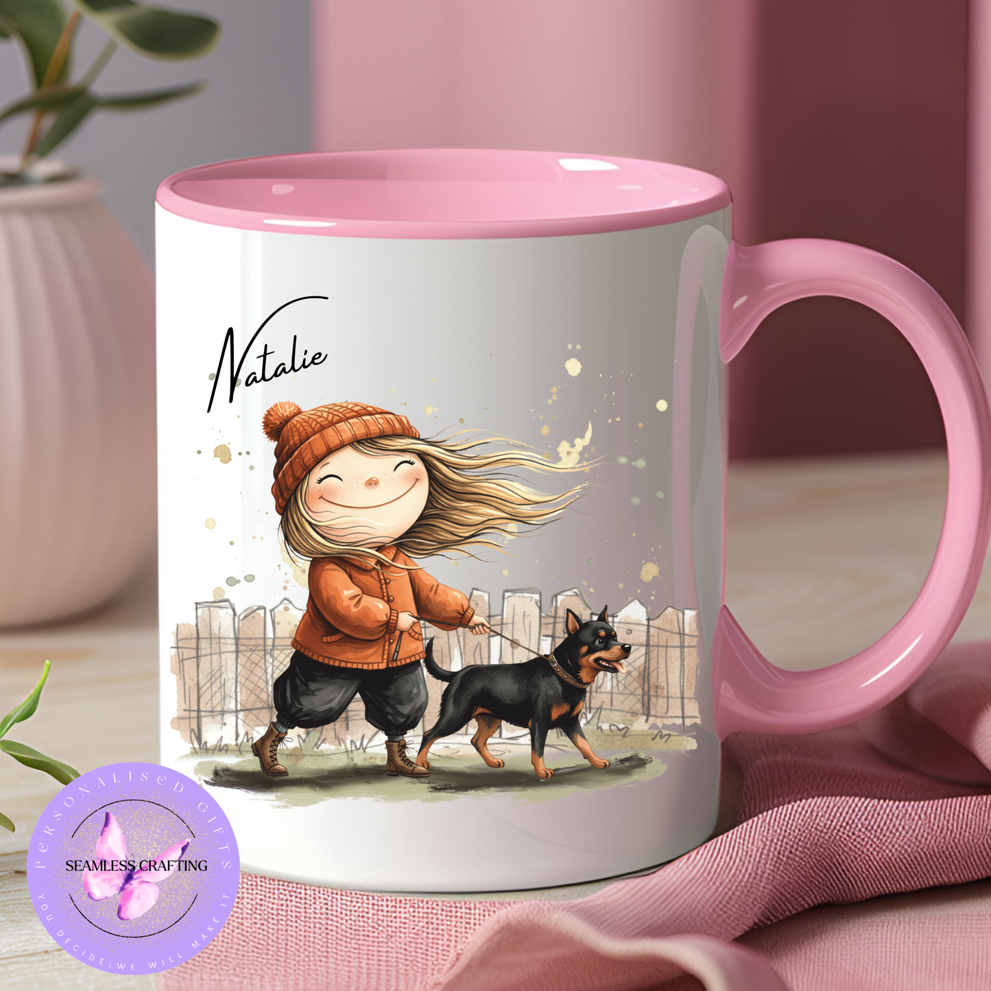 Personalised Whimsical Dog Walker Mug or Tumbler – Custom Name | Dog Lover Gift | Dog Walking Present | Pet Owner Gift