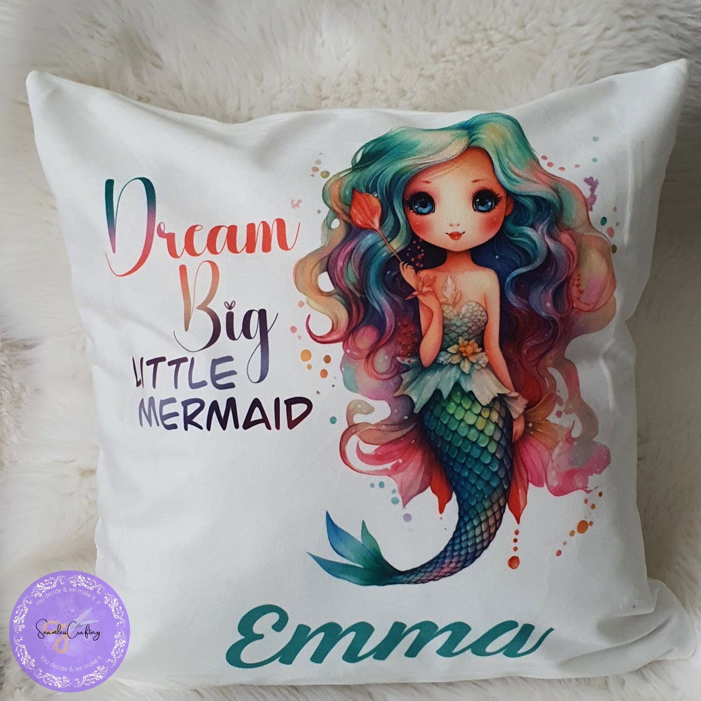 Personalised Mermaid Cushion, Inspirational Mermaid Cushion For Girls, Mermaid themed Decoration, Birthday Custom Pillow, Girls Room Decor