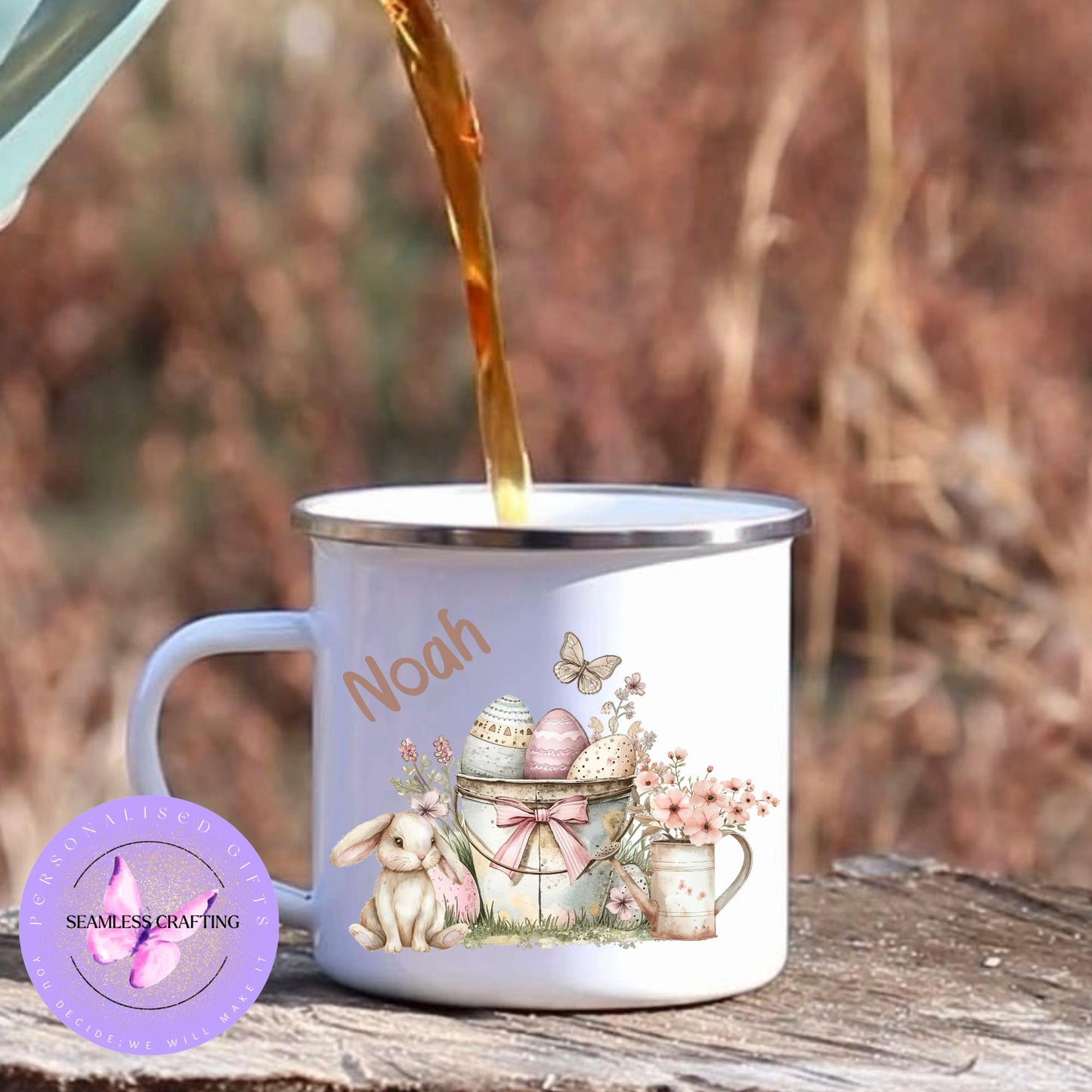 Personalised Easter bunny treat set, Enamal bunny mug, party favour for kids, Gift Mug Easter Hamper Idea, basket filler, birthday party