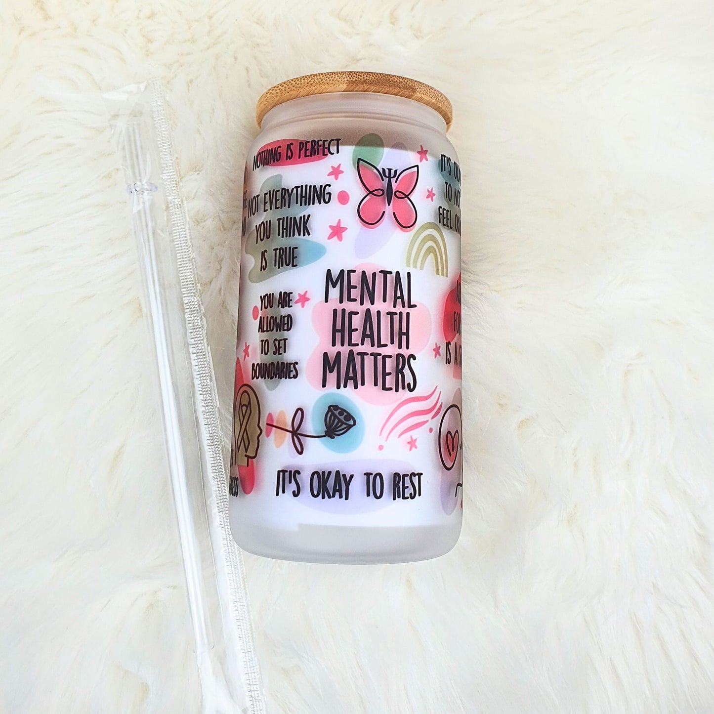 My Mental Health Matters Reminders Glass Cup, Mental Health Awareness, Positive affirmation self-love beer can glass cup, all about me