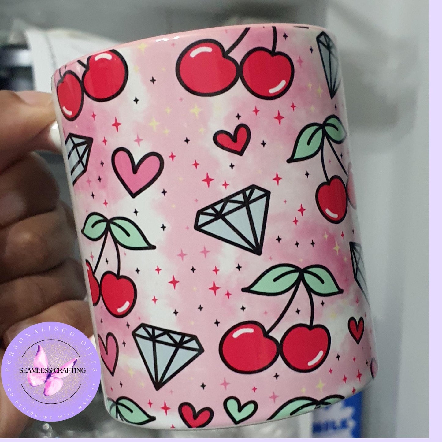 Custom-made cherry crystal tumbler, mug, reusable 20 oz,15 oz tumbler, matching mum-daughter present, cherry, crystal lover set