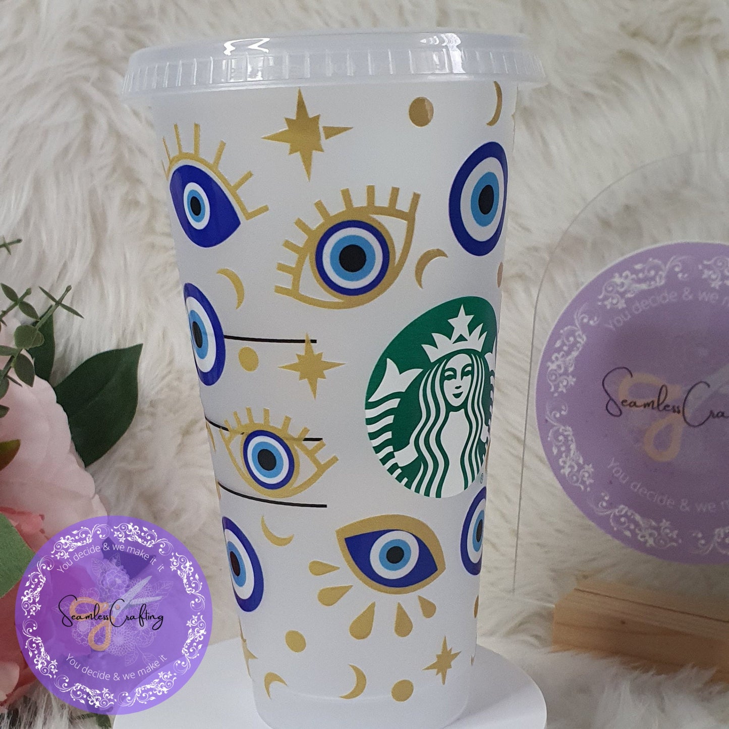 EVIL EYE, Personalised All-Seeing Eye Cup. Turkish Eye Protection, Spiritual 24 oz Cup Gift, cold cup Evil Eye Style with Straw
