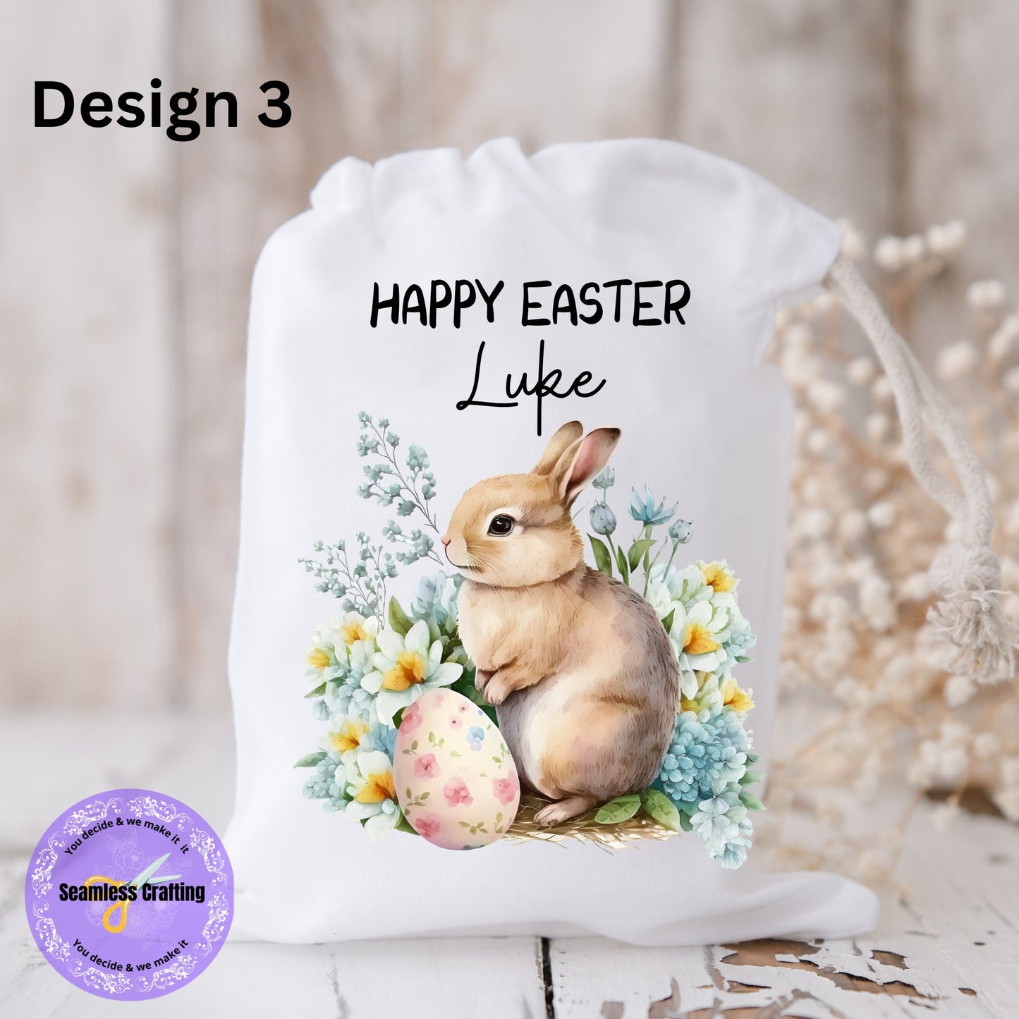 Personalised Easter Bag, Easter Egg Sack, Custom Easter Gift with Name, Easter Bunny Treat , Kids Easter Egg Hunt Basket, Rabbit,