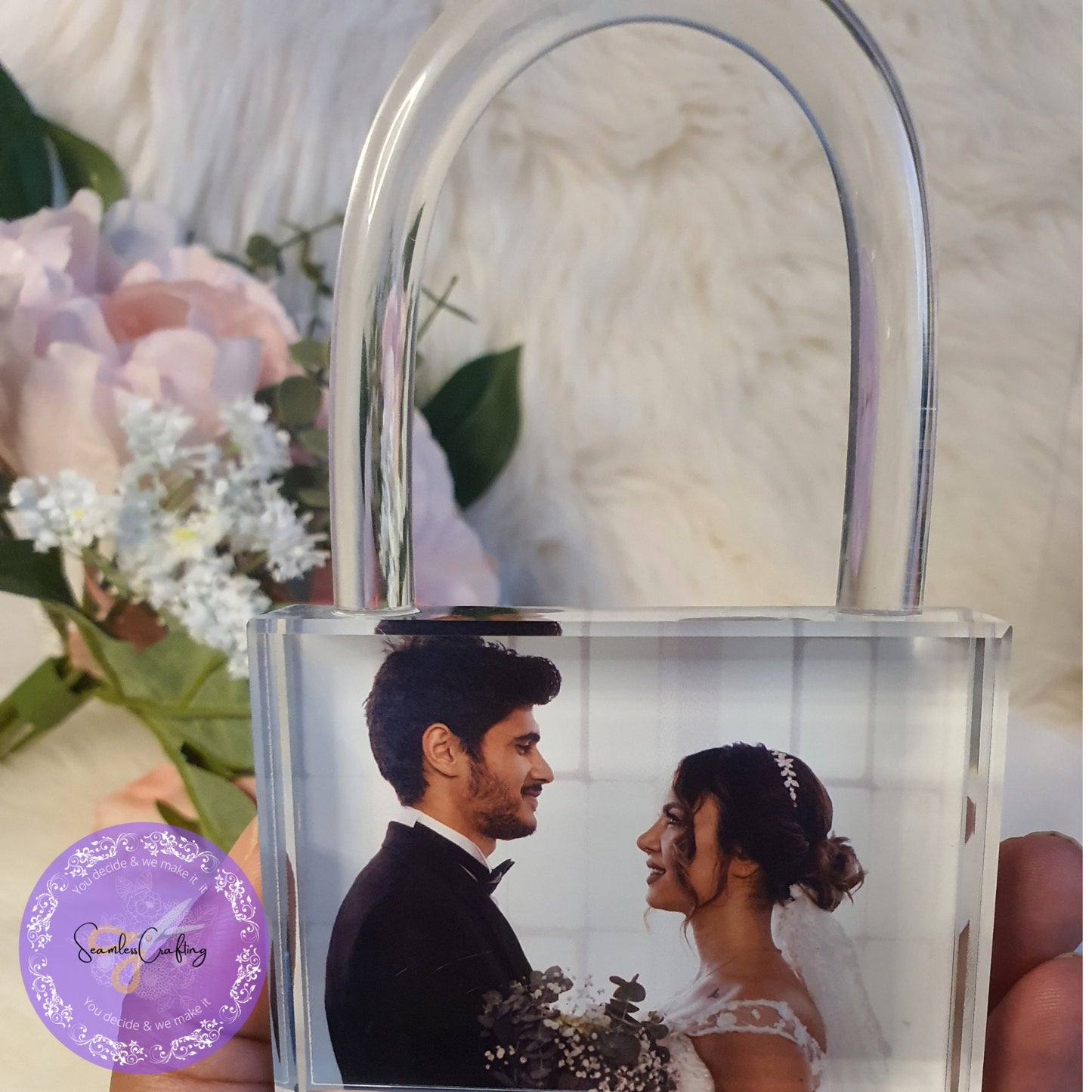 Personalised 3D Padlock Photo Crystal, Cube 3D photo Frame Gift, Glass Photo Block, Crystal lock block For couple, Newly Wed Gift,Any photo