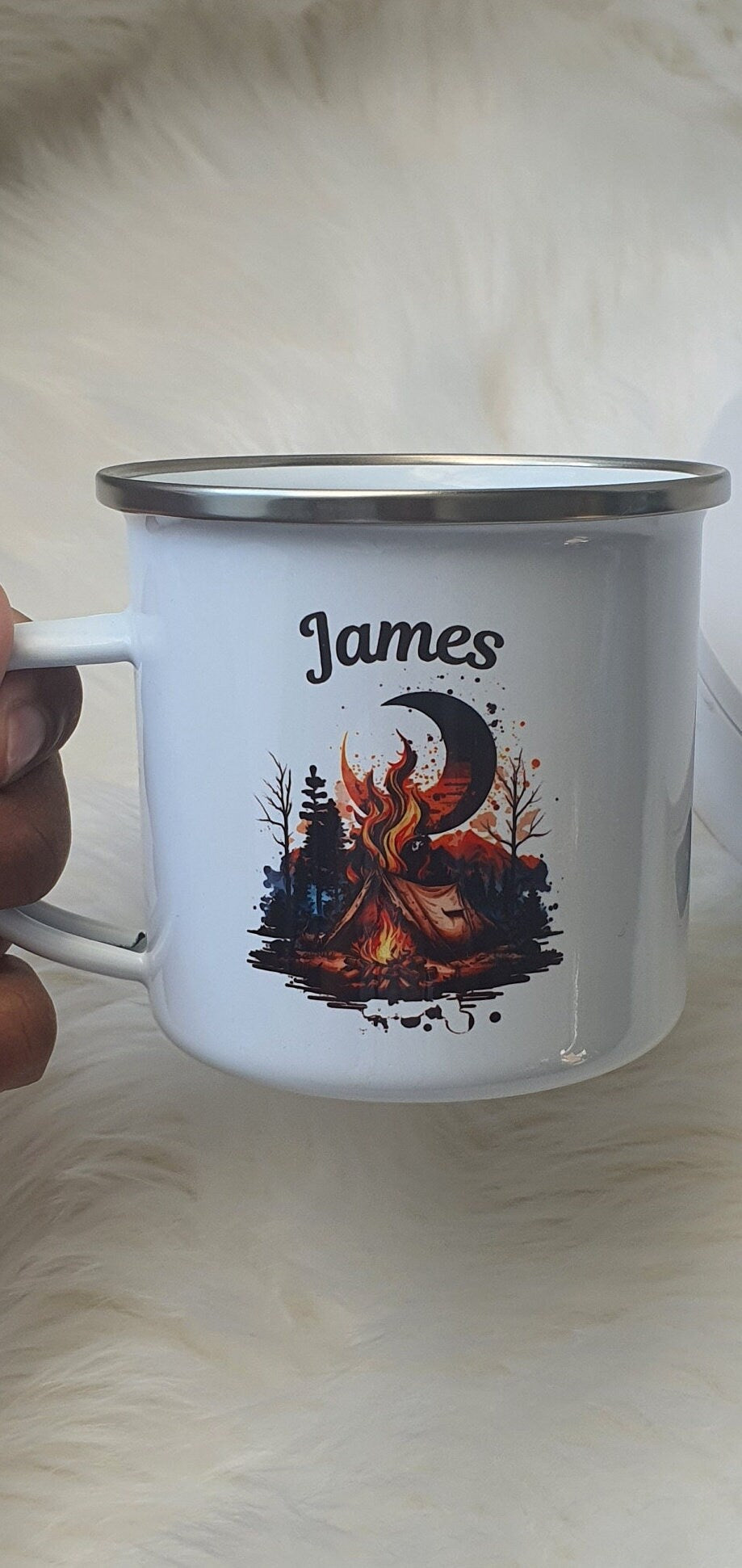 Personalised Camping Enamel Mug, Metal mug, Retirement Gift Mug, Outside Enamel Mug, Outdoor festival, Tin Mug, Custom Camper Mug, Camper
