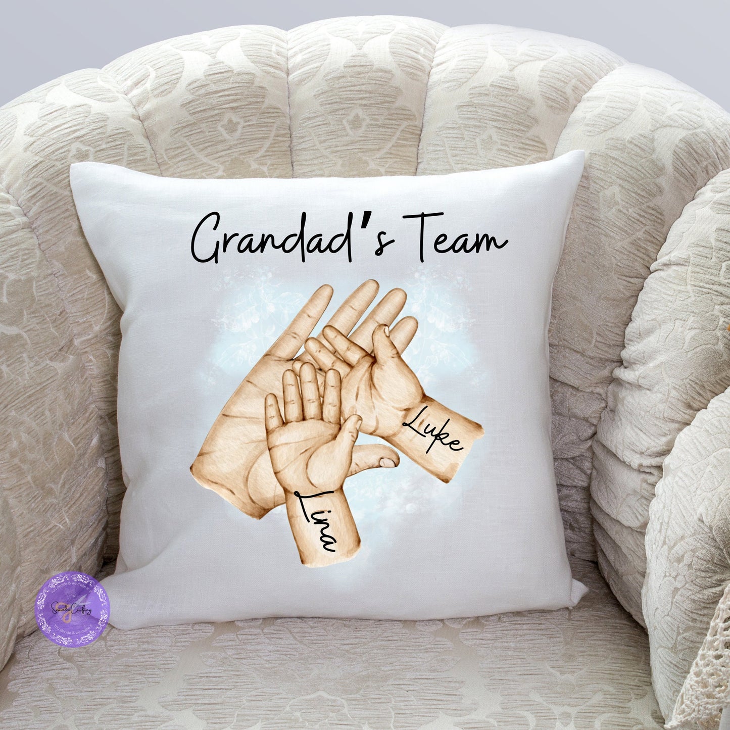 Personalised family hands Cushion, Father's day gift Pillow, Dad's team, Forever hands prints, add names, any text, Custommade decor present