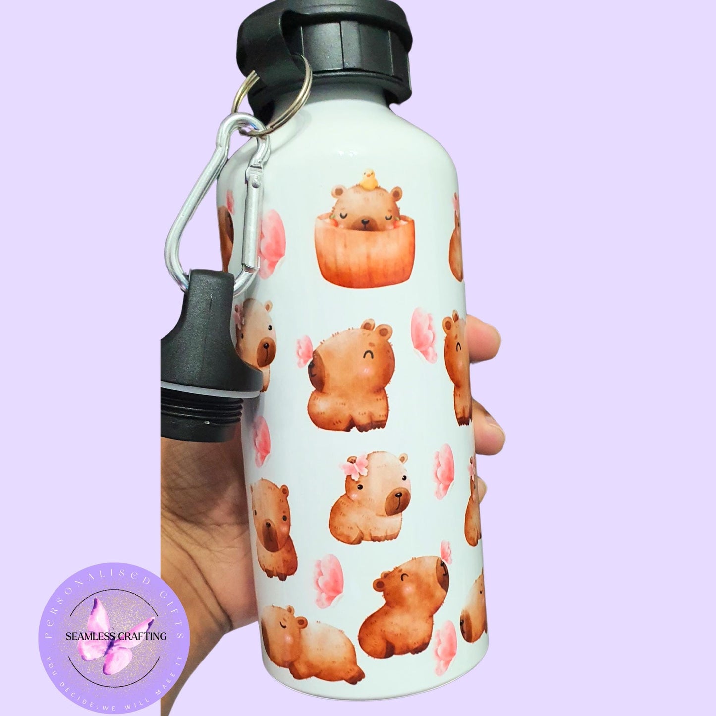 Personalised Capybara Water Bottle or Tumbler – Custom Name Chibi Animal Drinkware – 15oz / 20oz Stainless Steel or 600ml Bottle – Cute Gift for Capybara Lovers