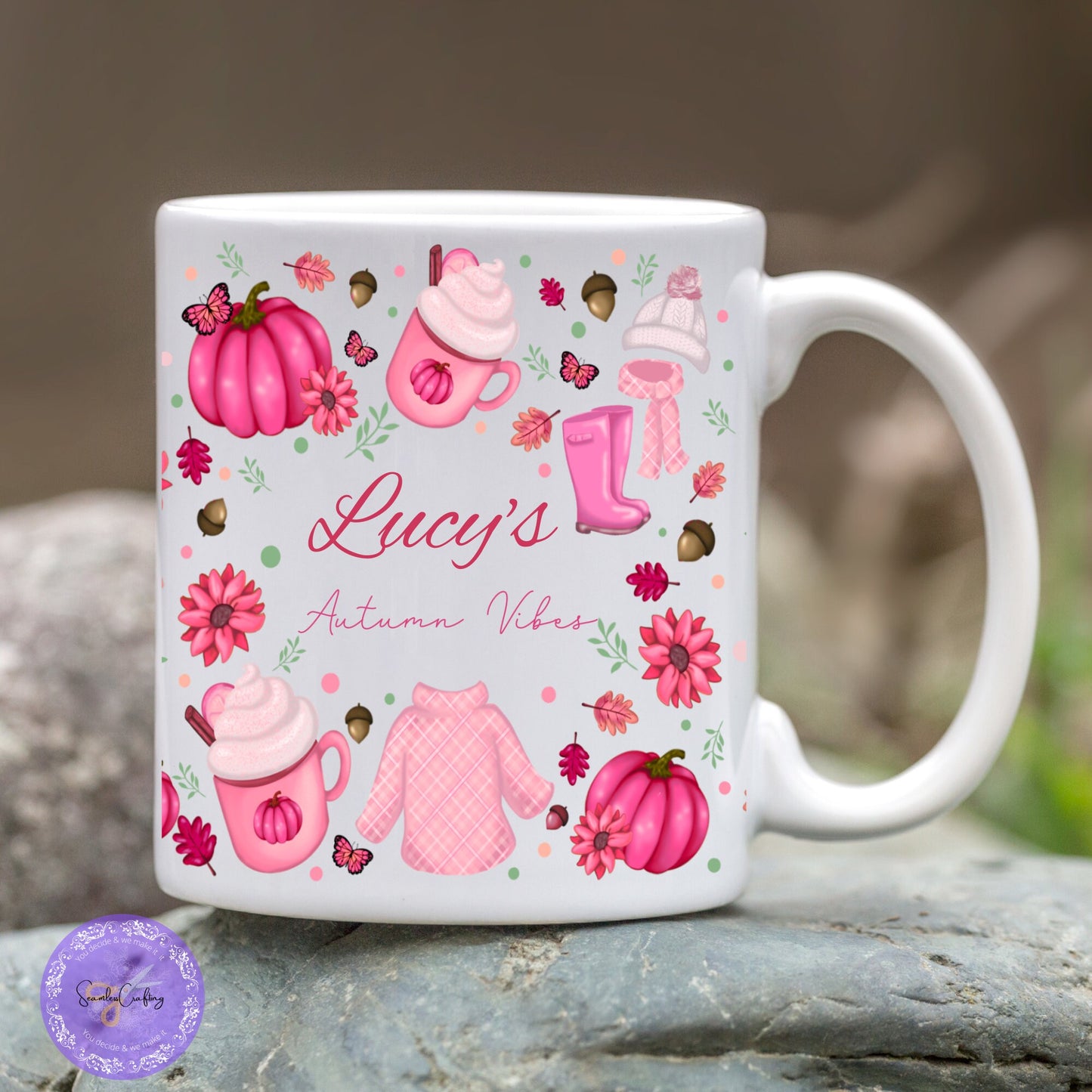Personalised Autumn Vibes Mug, Gift for Autumn lovers, pumpkin mug, Fall season Mug, Customizable Mug, add any name
