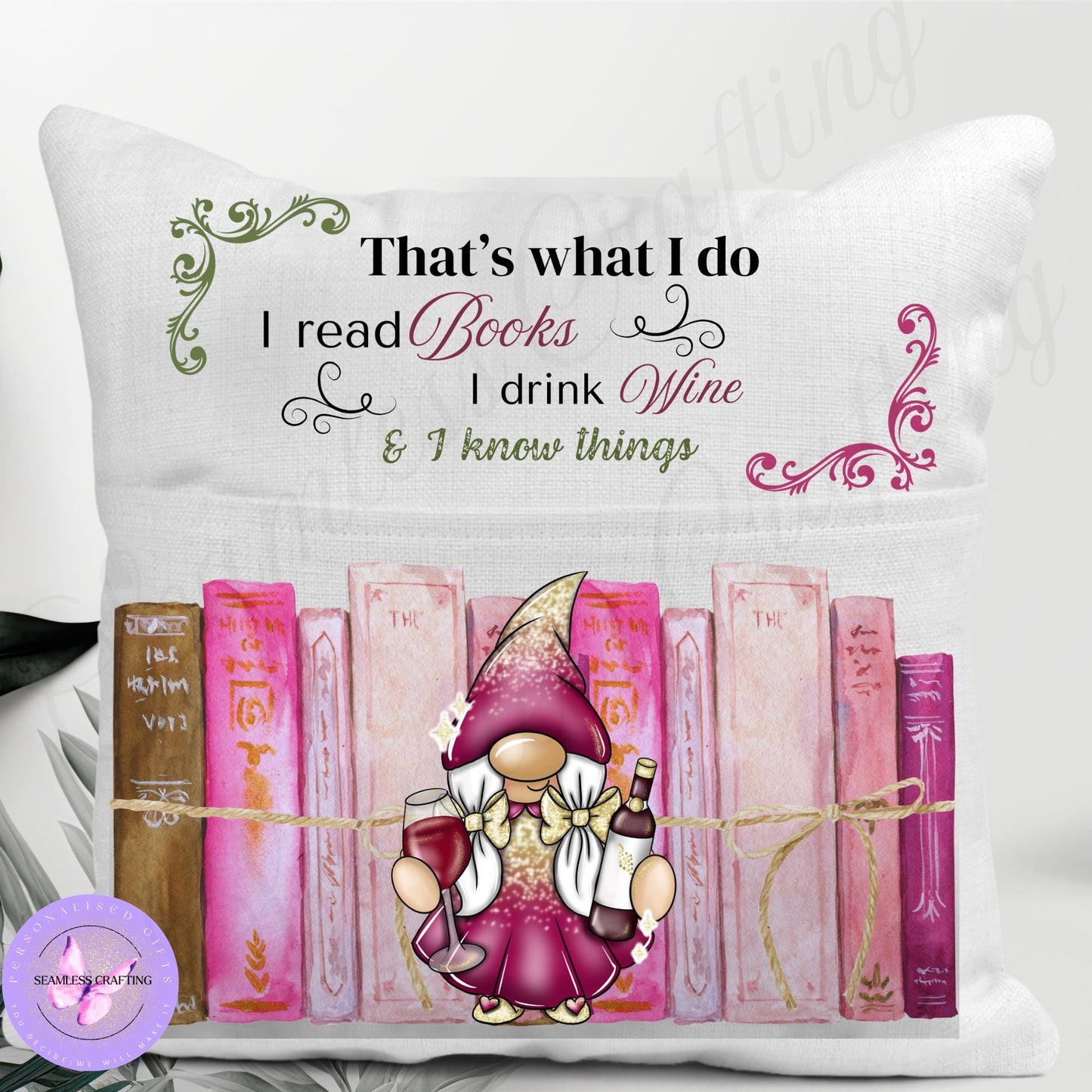Personalised Pocket Reading Book Cushion for wine lovers, That's what I do cushion gifts, reading pillow, Bedroom Decor, Unique Cushion