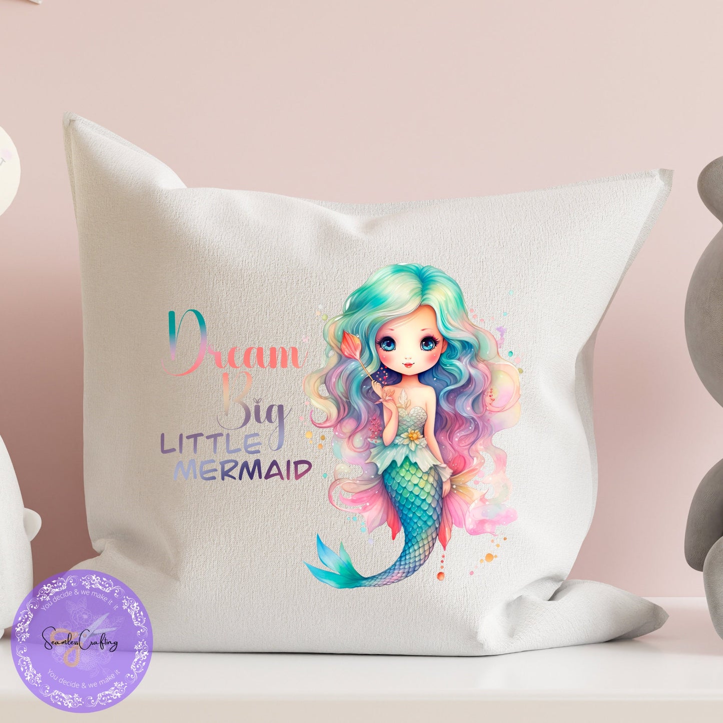 Personalised Mermaid Cushion, Inspirational Mermaid Cushion For Girls, Mermaid themed Decoration, Birthday Custom Pillow, Girls Room Decor