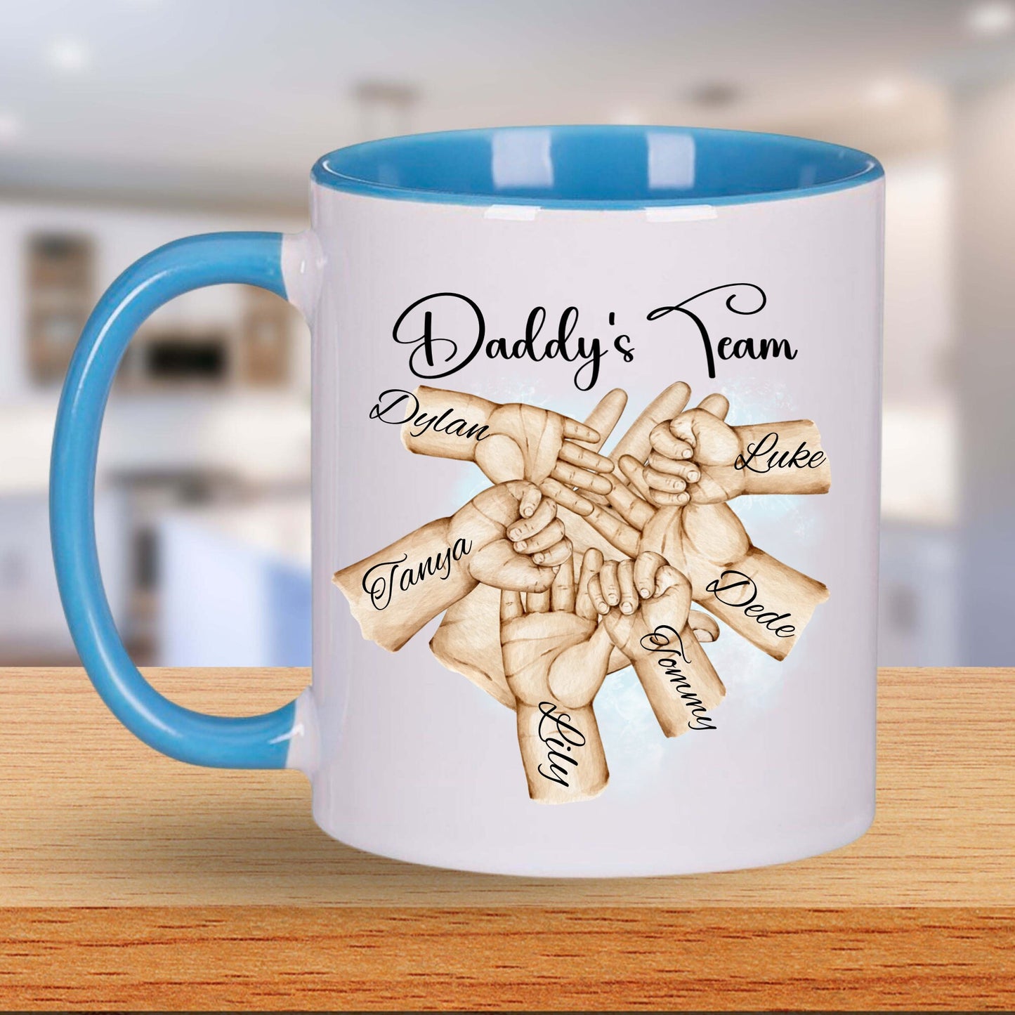 Personalised family hands mug, Father's day gift cup, Daddy's team, Forever hands prints, add names, any text, Custommade coffee,tea present