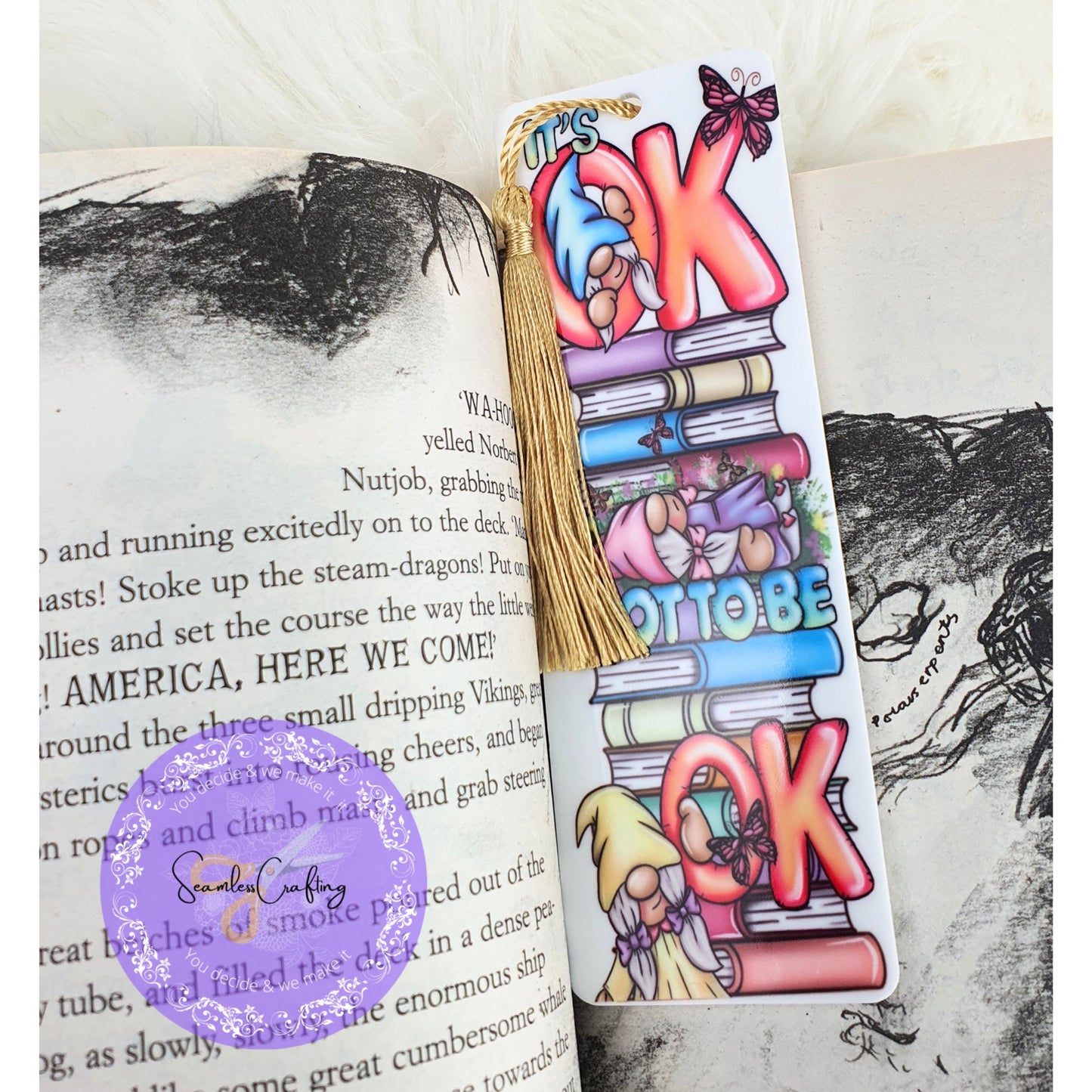 Personalised Acrylic gonk gnome positivity bookmark, mental health awareness, It is ok Not to be Ok, Reading gift for her him Gonk lover