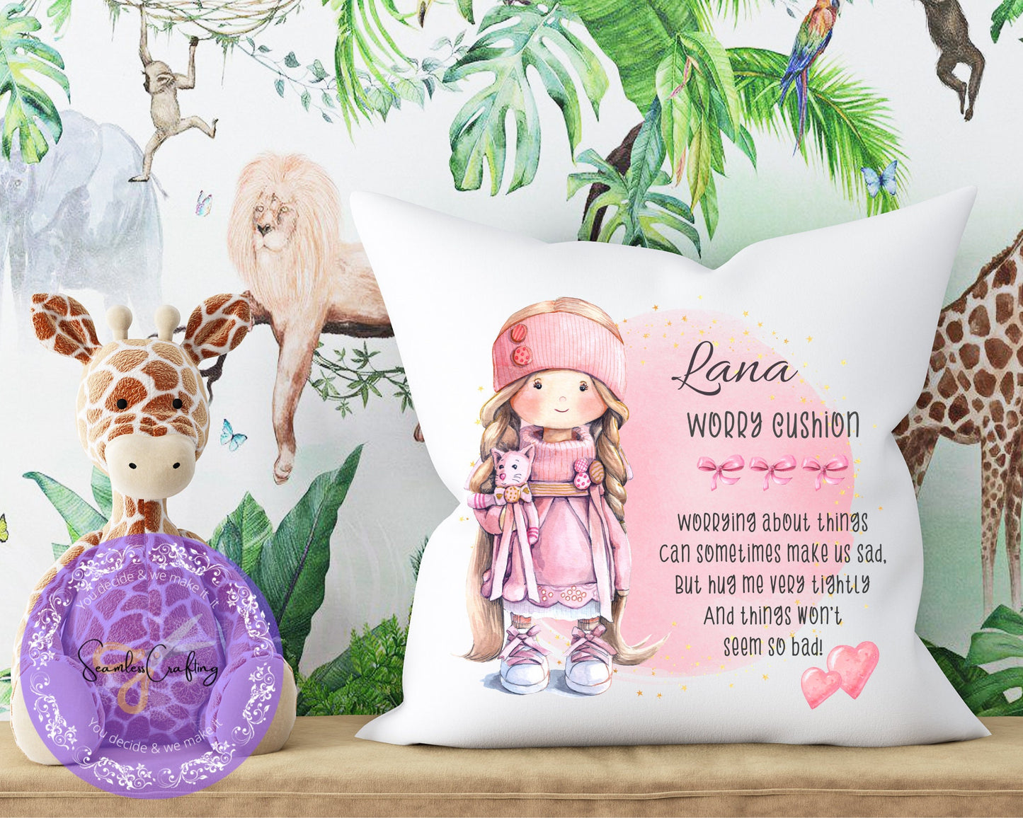 Personalised Boy/Girl Worry Cushion, Bad Dreams, Anxiety Calmer Gift Pillow, Bad Dream Catcher, Meditation Worry Pillow, Cuddle Pillow