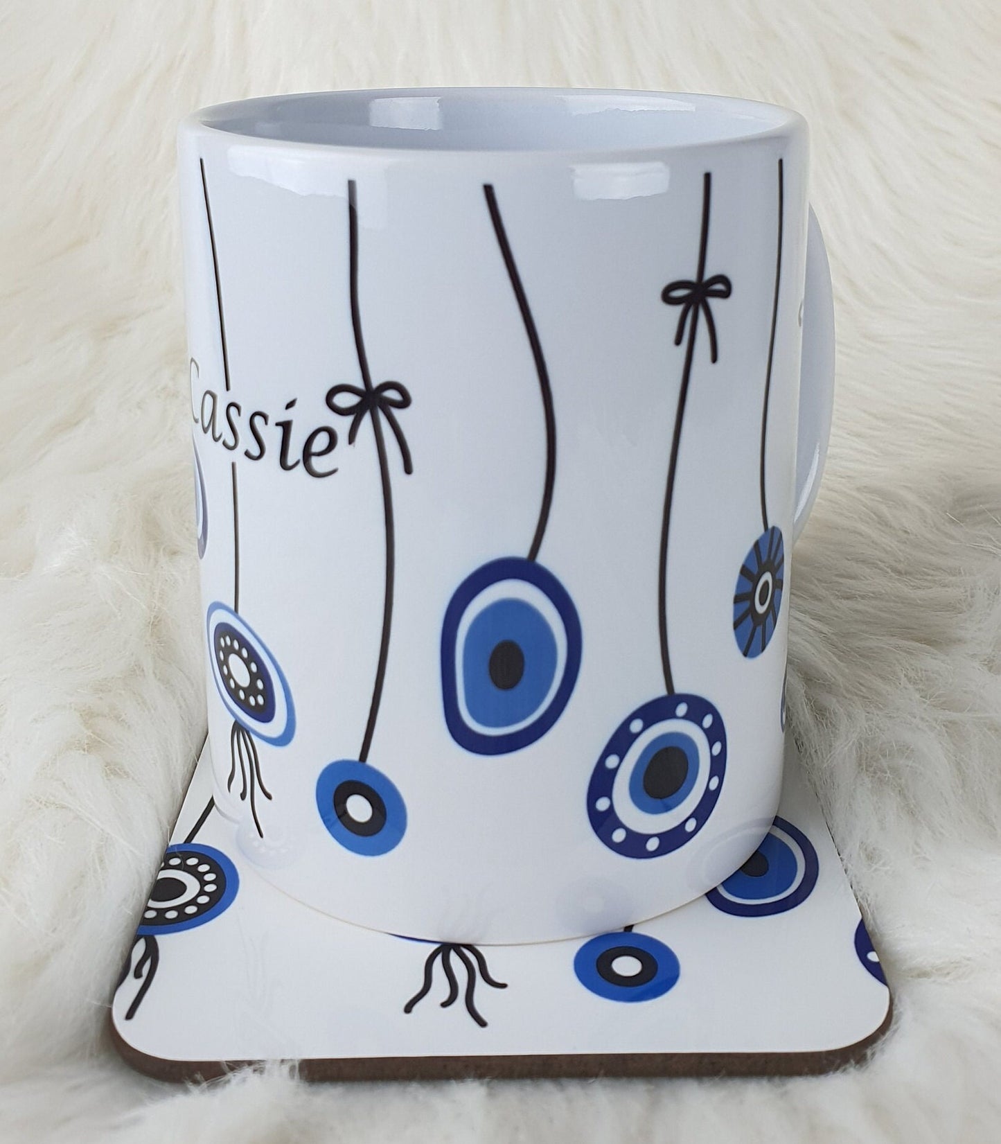 Personalised All-Seeing Eye Cup. Turkish Eye Protection, Spiritual Glass Cup Gift, Nazar Evil Eye Coffee Mug, Novelty Greek Protection Mug