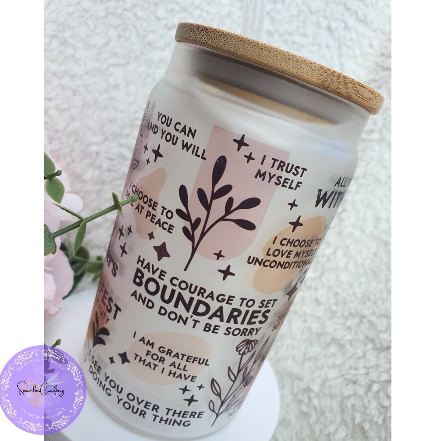 Daily Manifestation Positive Reminders Glass Cup, Mental Health Awareness, Positive affirmation self-love beer can glass cup, all about me