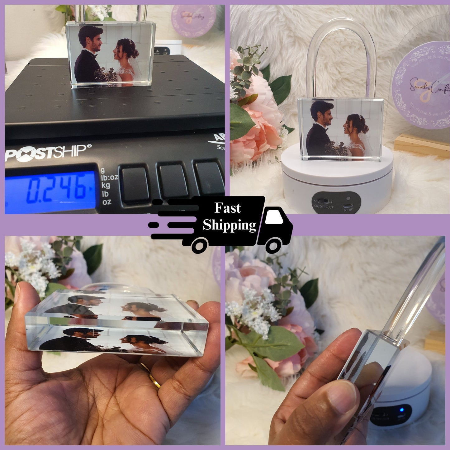 Personalised 3D Padlock Photo Crystal, Cube 3D photo Frame Gift, Glass Photo Block, Crystal lock block For couple, Newly Wed Gift,Any photo