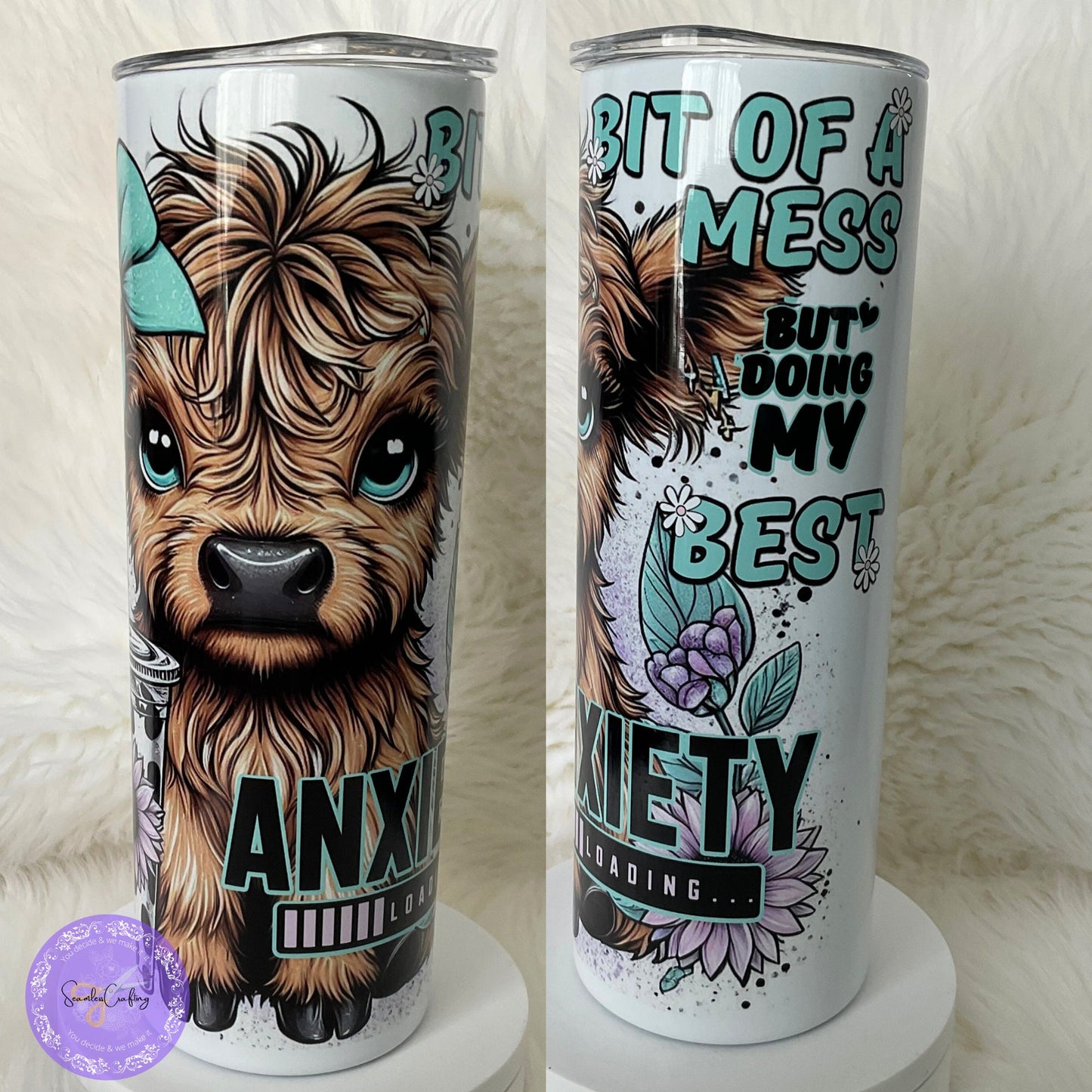 Personalised Funny Highland Cow Bottle - 20 oz Tumbler | Positive Affirmation Gift, Cute Highland Coo Design, Stainless steel, Add any name