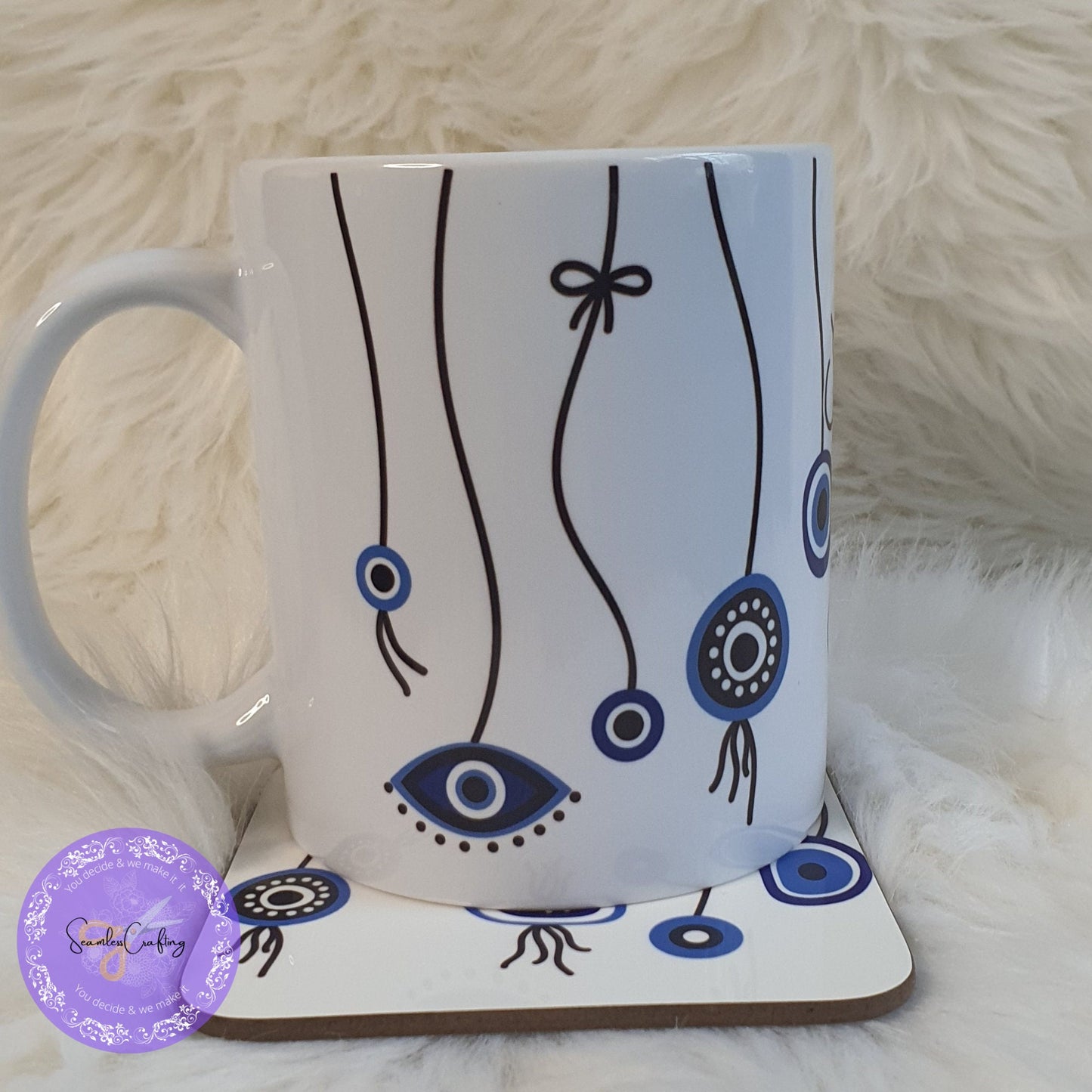 Personalised All-Seeing Eye Cup. Turkish Eye Protection, Spiritual Glass Cup Gift, Nazar Evil Eye Coffee Mug, Novelty Greek Protection Mug