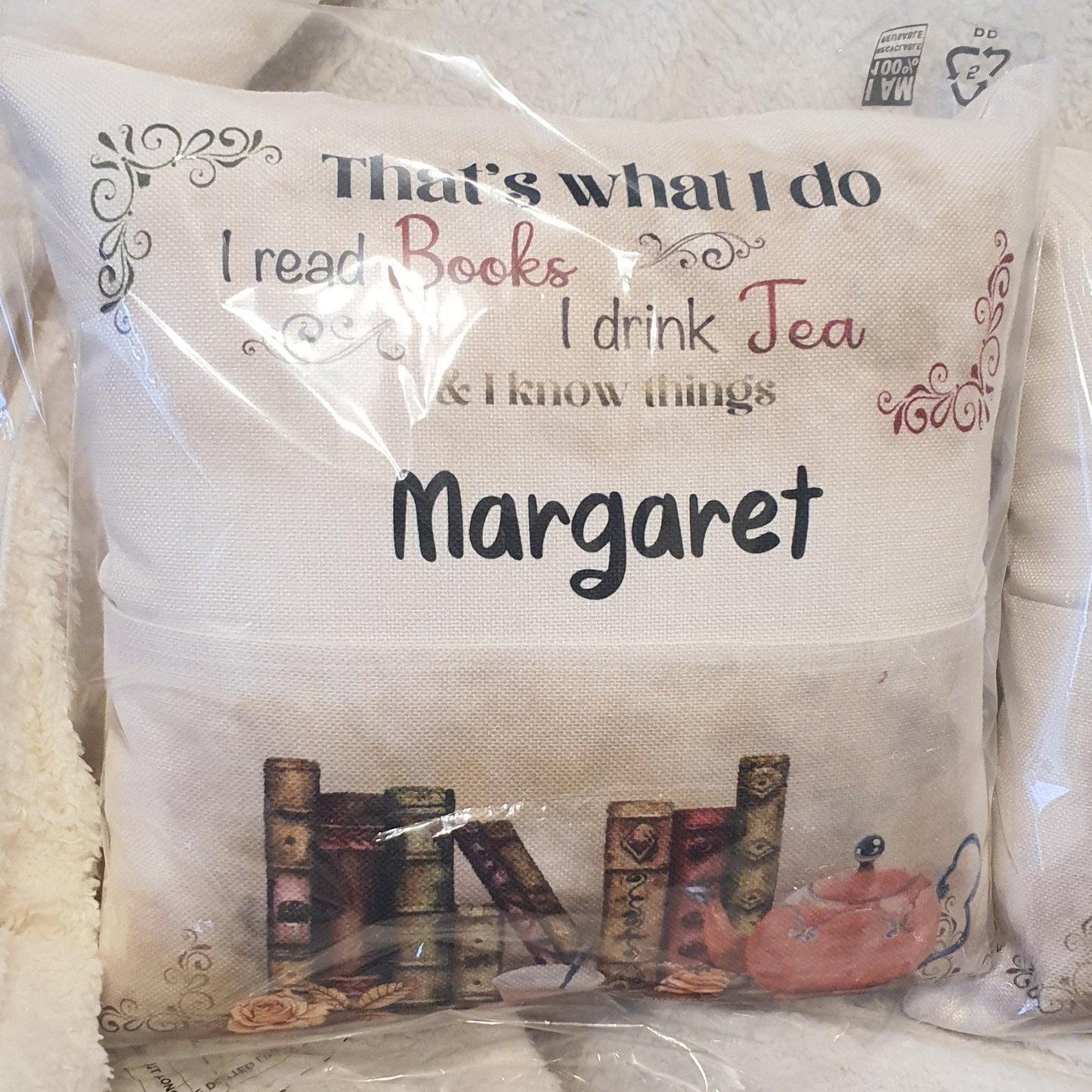 Personalised Pocket Reading Book Cushion, That's what I do cushion gifts, tea and loving reading pillow, Bedroom Decor, Unique Cushion