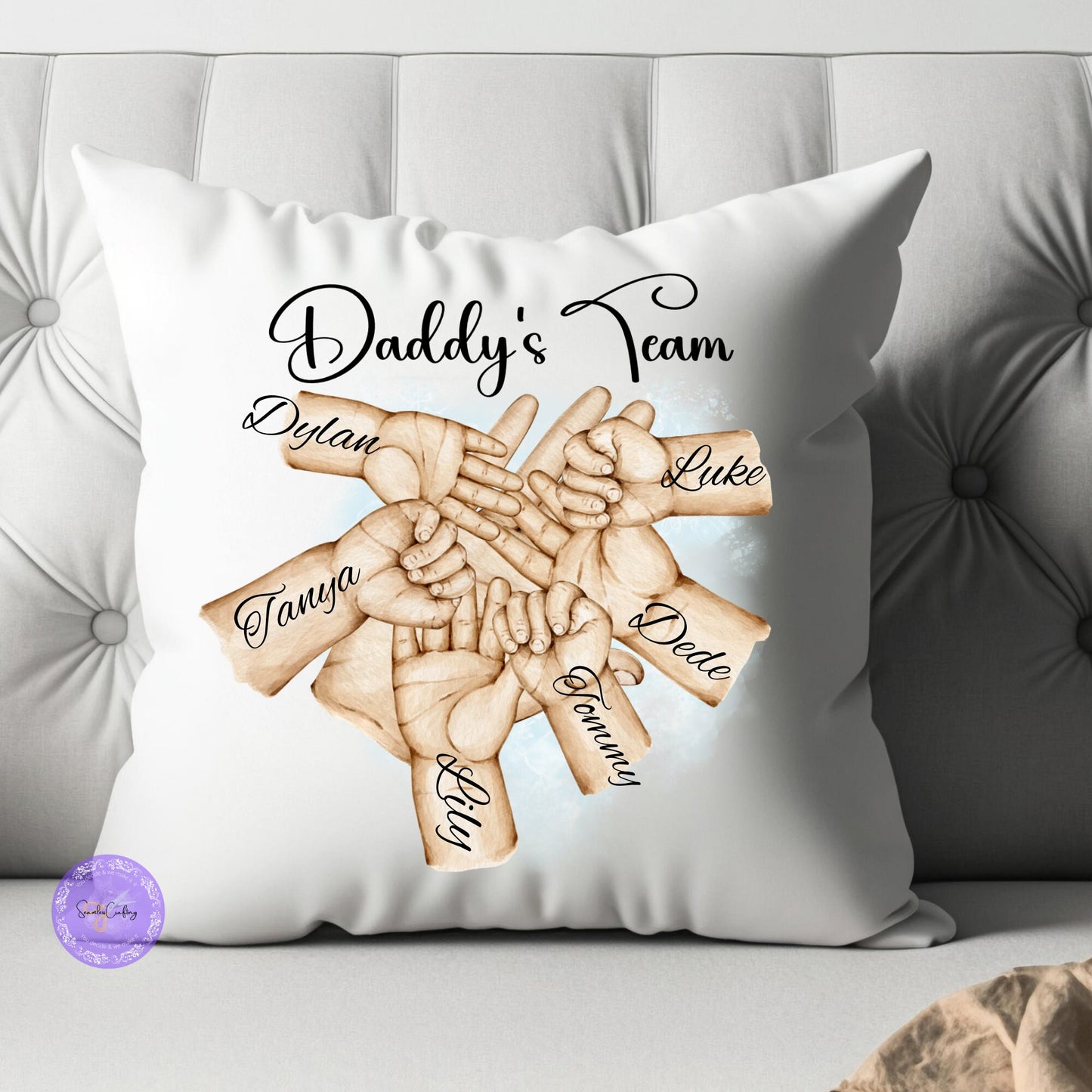 Personalised family hands Cushion, Father's day gift Pillow, Dad's team, Forever hands prints, add names, any text, Custommade decor present