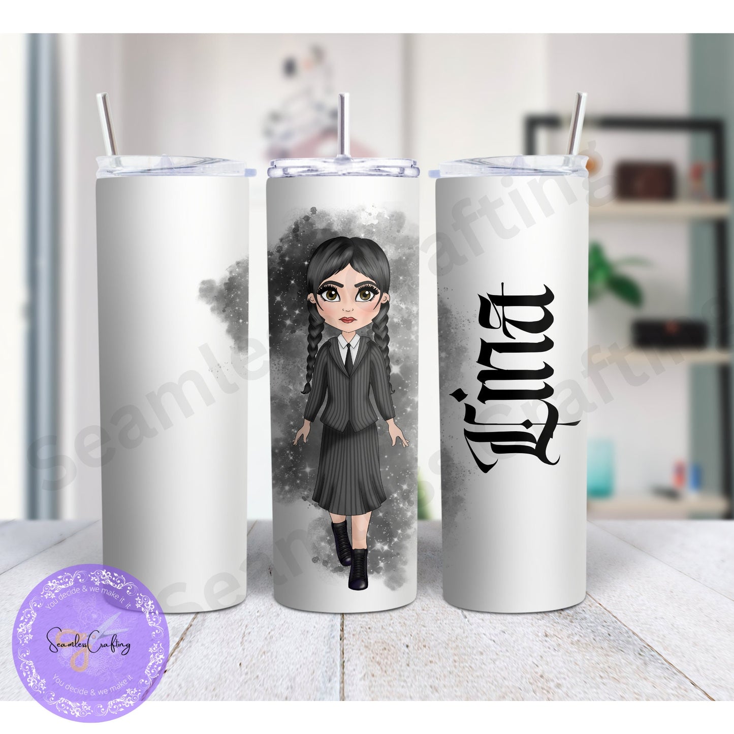 Personalised Wednesday Addams Isulated Skinny 20 oz Tumbler, Custom tumbler with straw & lid, gift for her, Inspired wednesday tumbler,