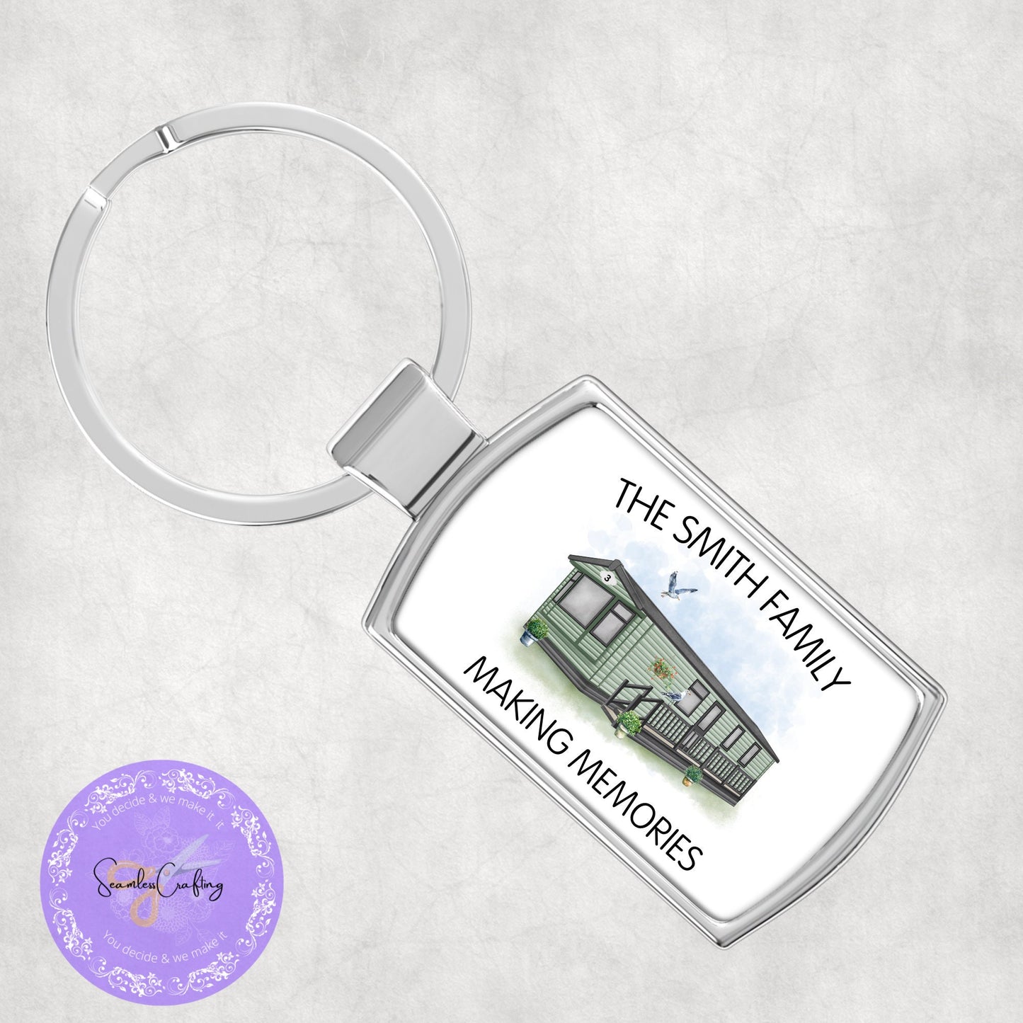 Personalised Static Caravan keyring gift, Custom any text & names, Campervan holiday gift, Static owners keychain presents, New home gift