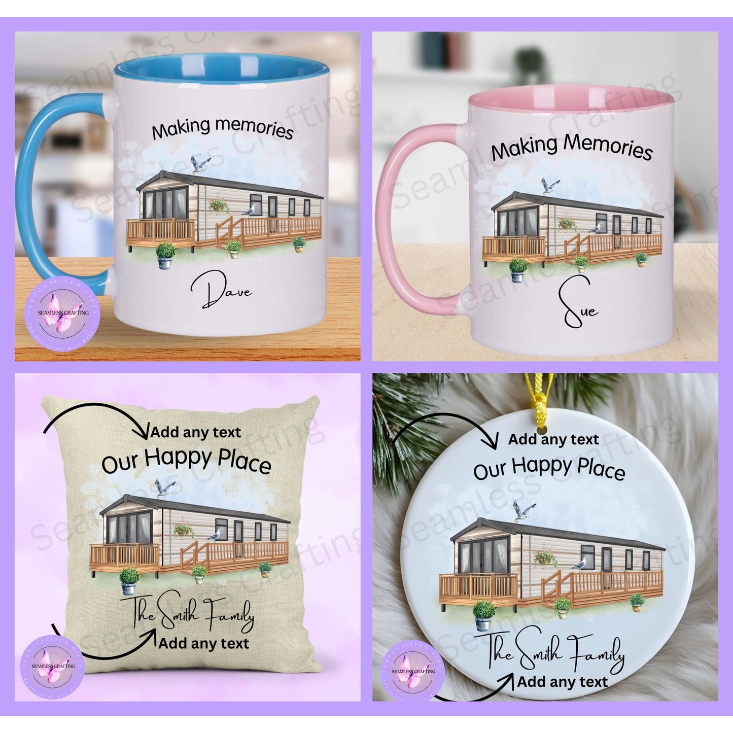 Personalised Static Caravan gift, Custom any text & names, Campervan holiday gift, Static owners ornament, cushion presents, New home gift