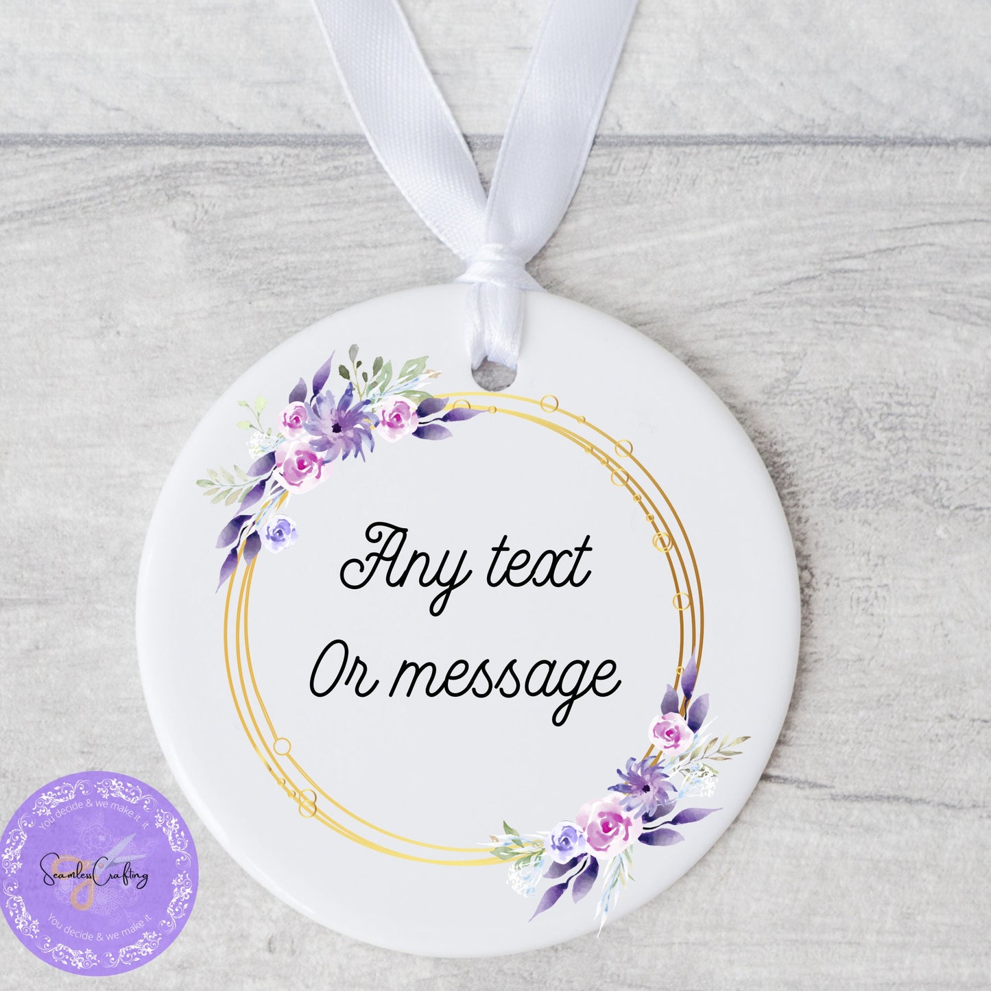Personalised Milestone Birthday Hanging Acrylic ornament, Any age Purple flowers Plague, Gift For Her, 18th, 50th, 60th Birthday Keepsake