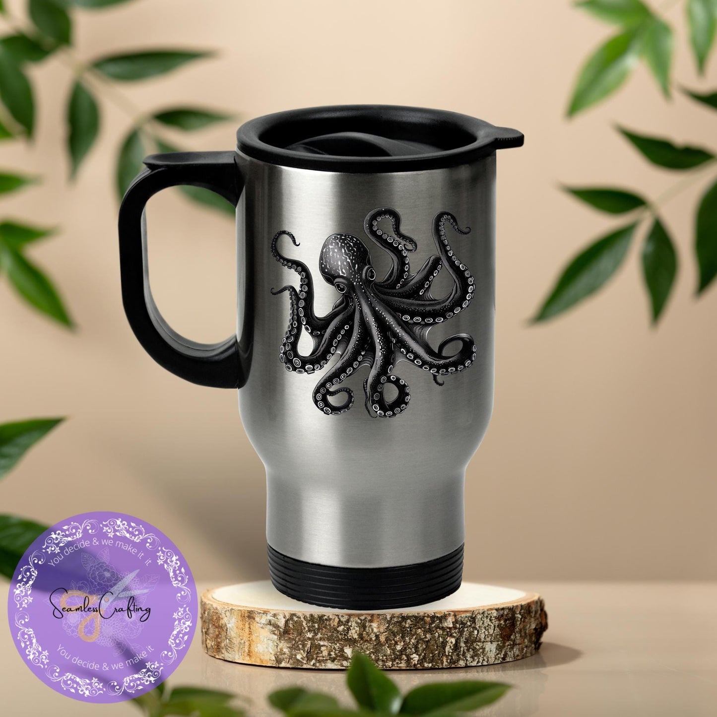 Custom-made Octopus Travel mug, Ceramic mug, Kraken Tentacle cup, Gift for him, Insulated mug, Coastal Reusable mug