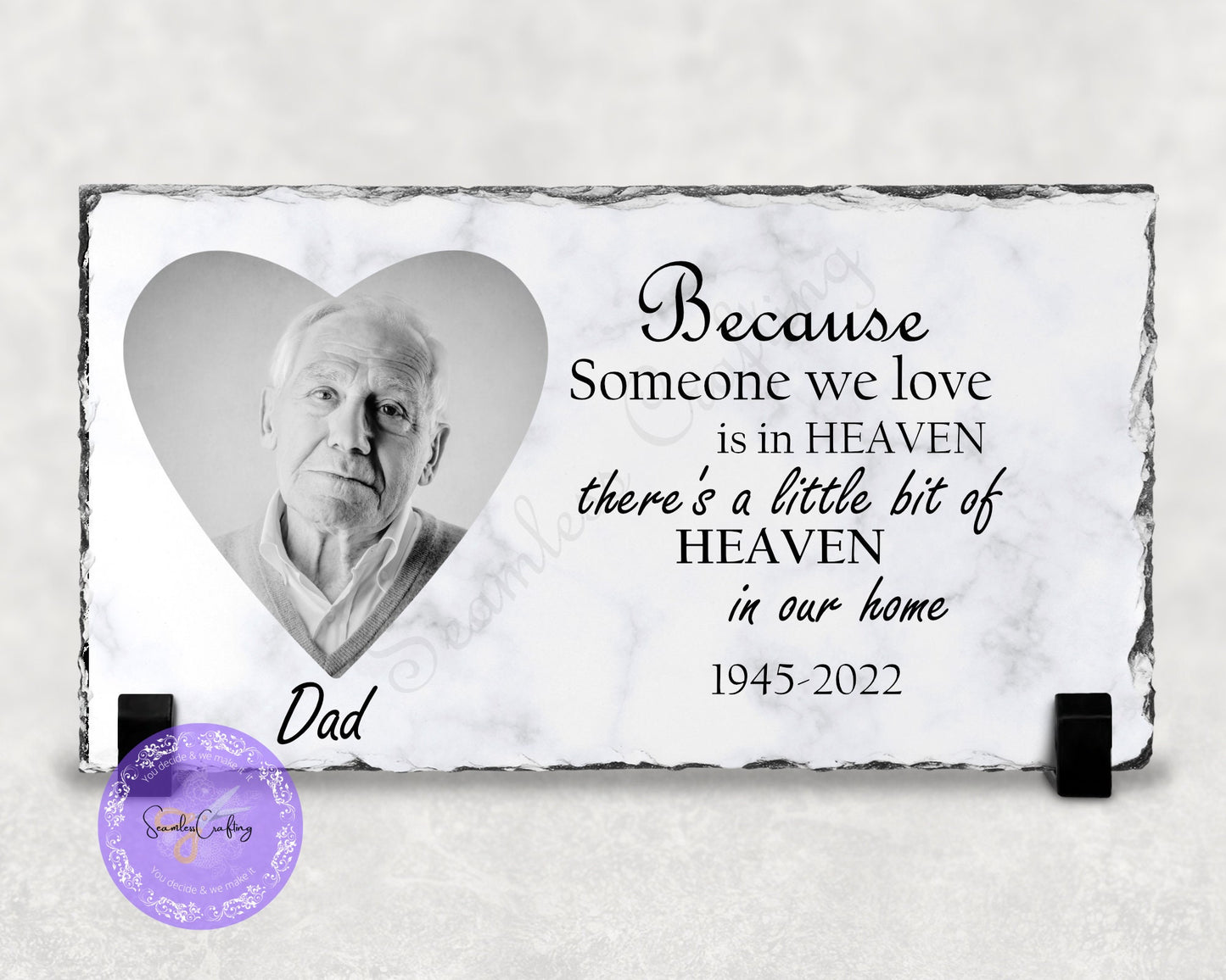 Personalised memorial photo slate, in memory of dad, mum,grandmother,granddad, grave memorial, Sympathy gift, Rectangular Rock Slate