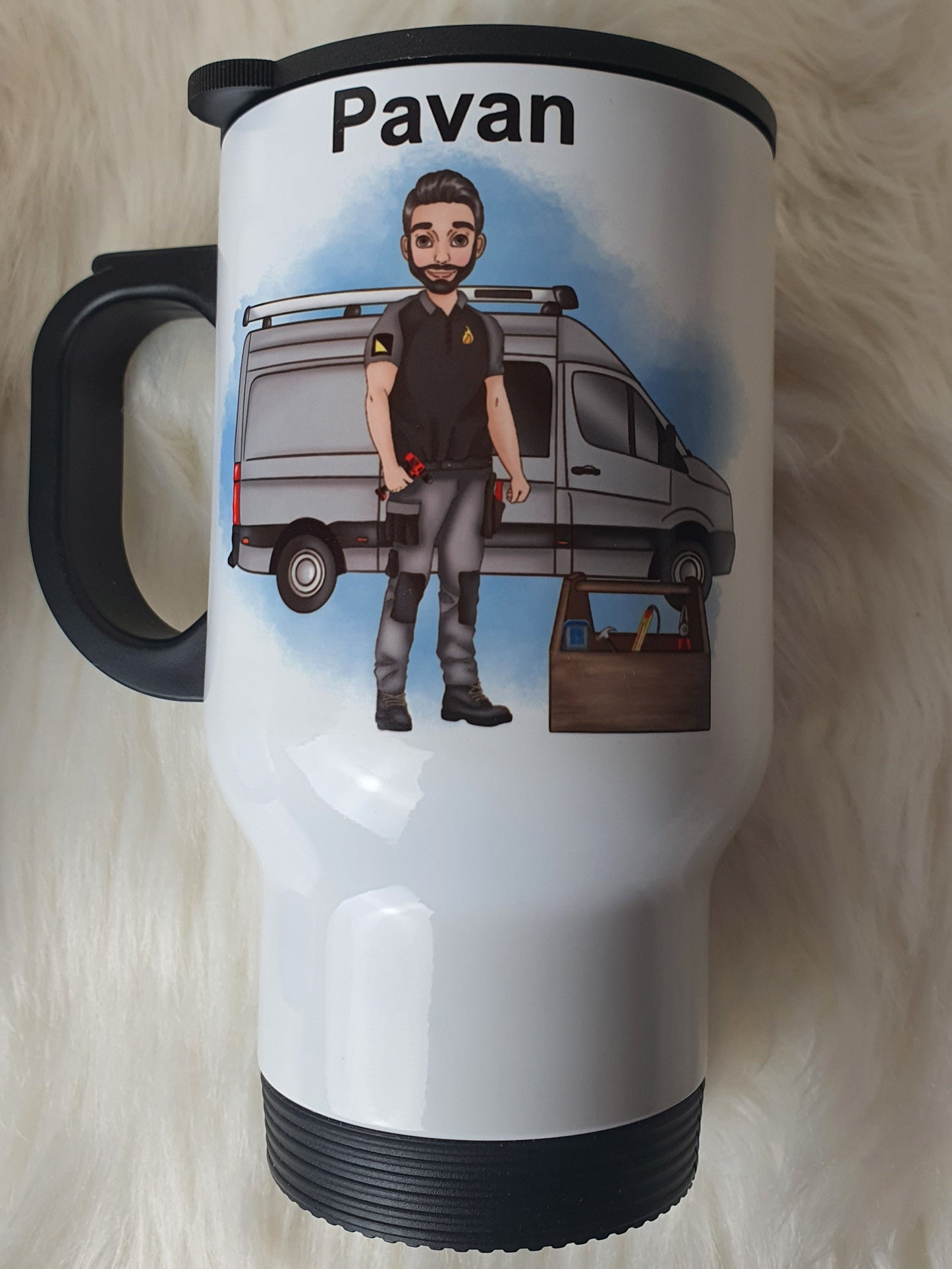Personalised Gas Engineer travel mug, Gas Heating Male Character gift, Thank you gift for boiler workman, Boilermaker mug Gif, Gifts for him