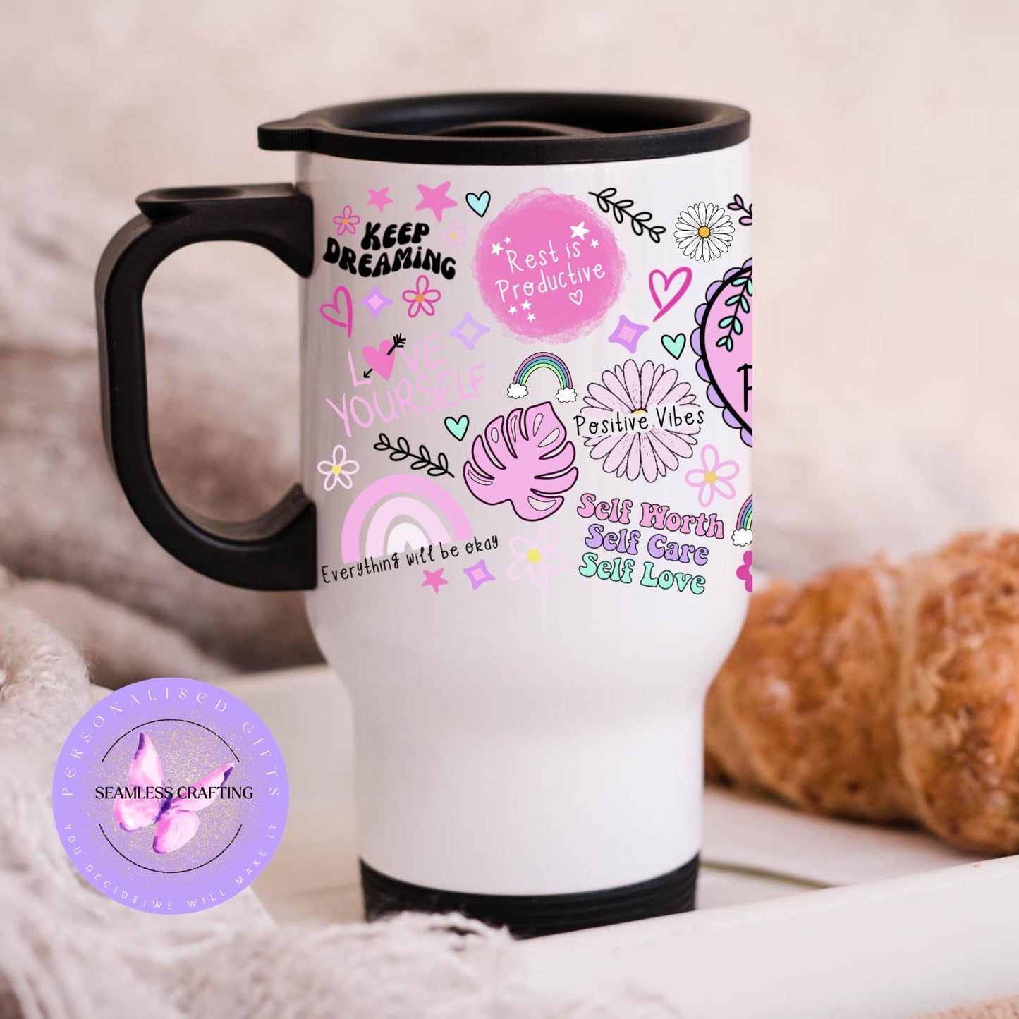 Daily Manifestation Positive Reminders Tumbler Cup, Mental Health Awareness, Positive affirmation self-love travel mug, All About me